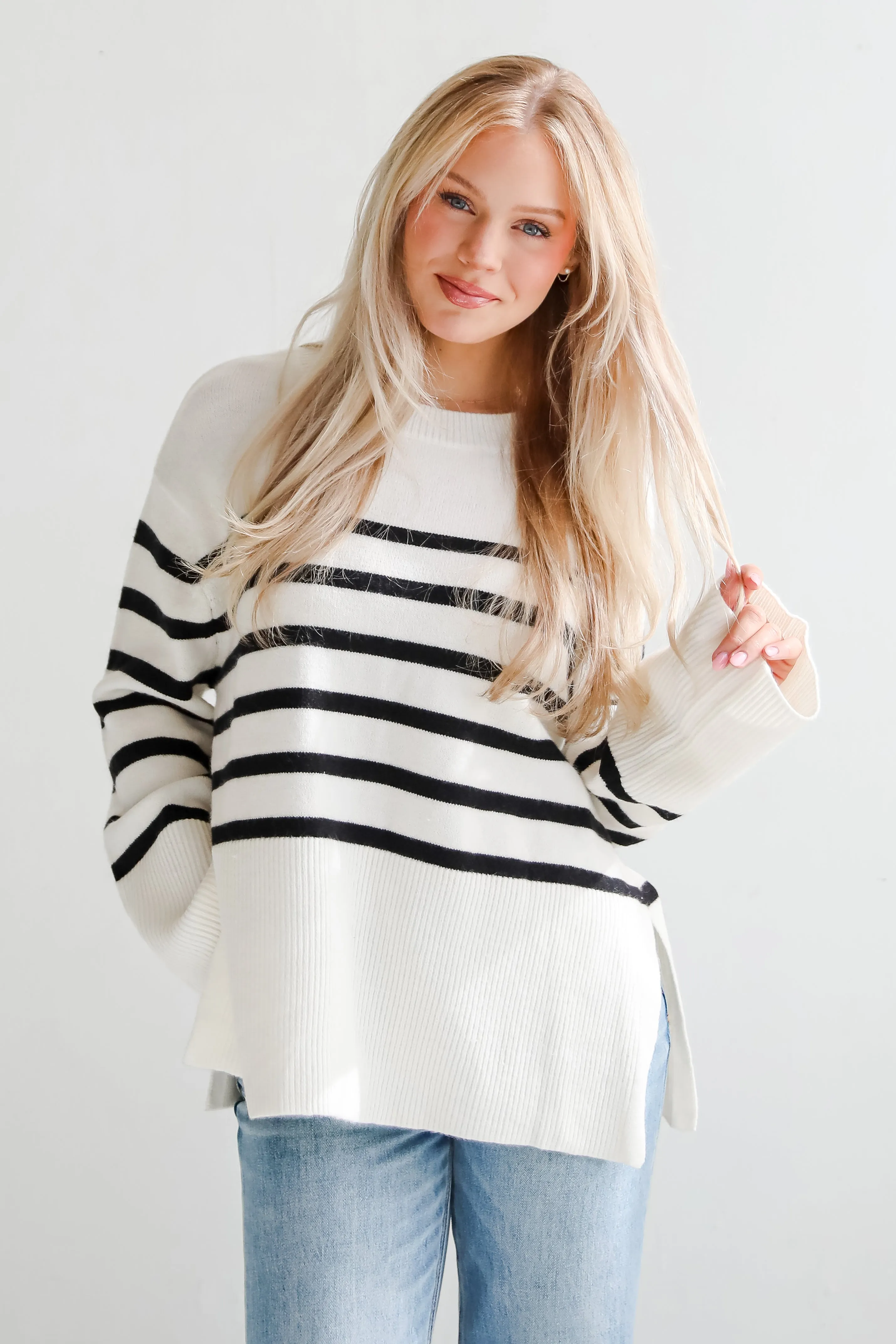 FINAL SALE - Curated Forecast Ivory Oversized Striped Sweater