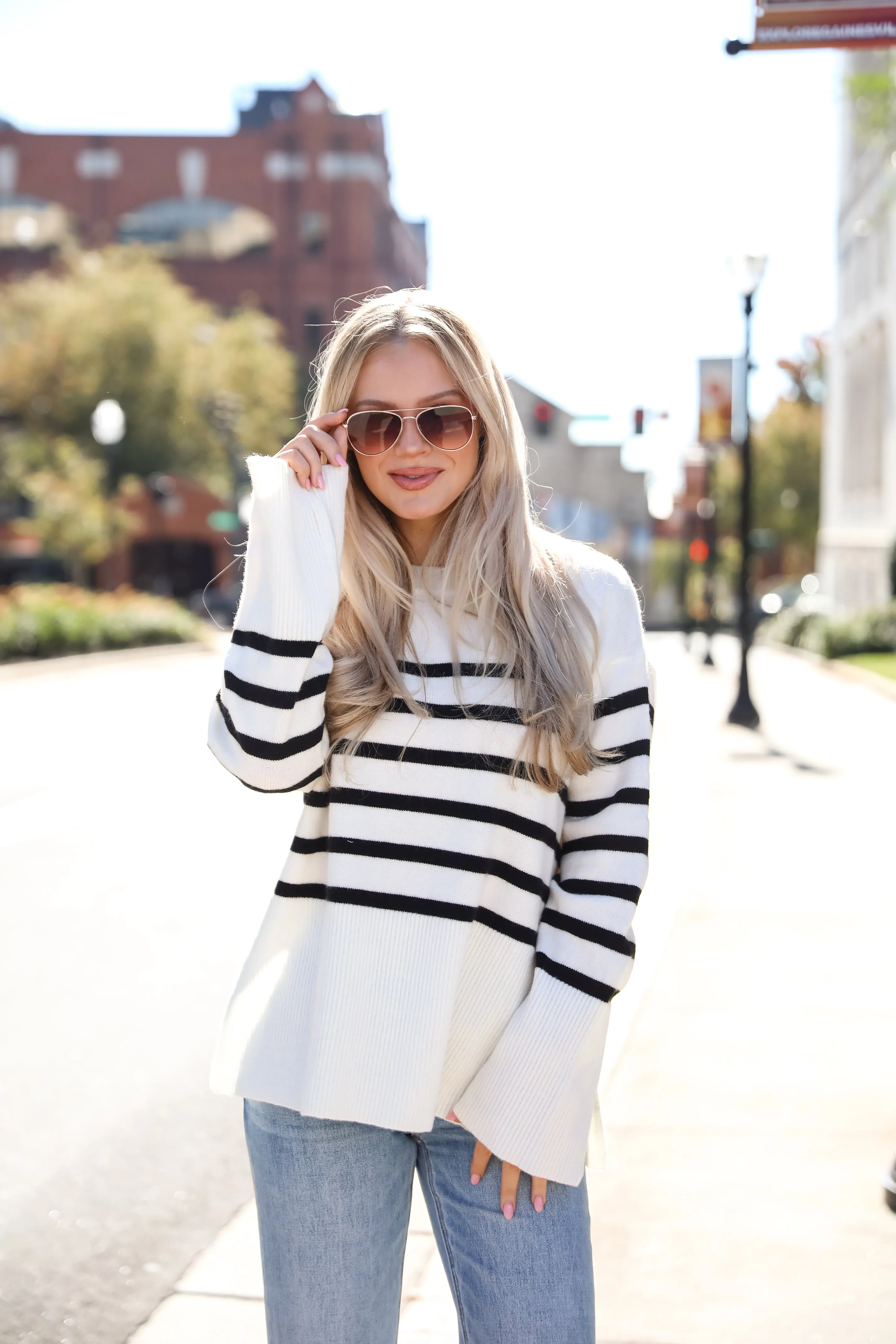 FINAL SALE - Curated Forecast Ivory Oversized Striped Sweater