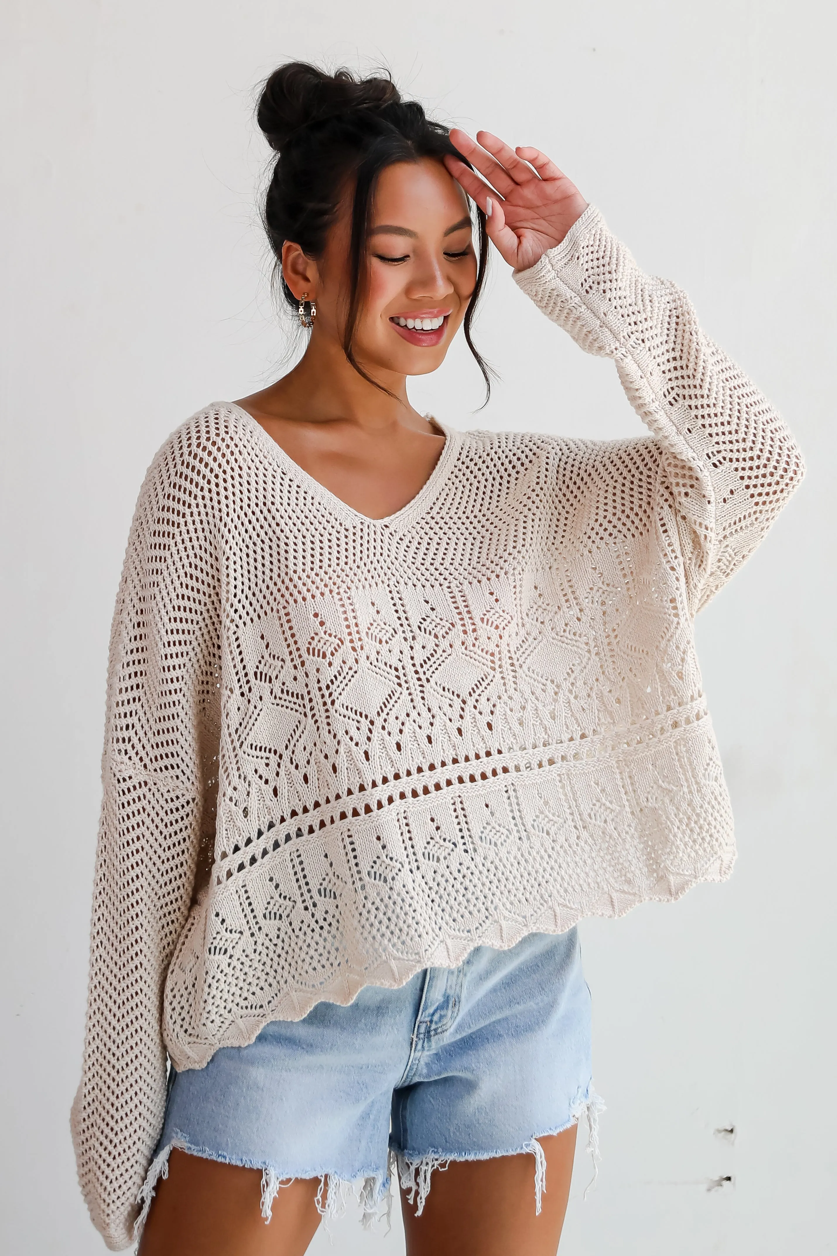FINAL SALE - Laidback Moments Natural Crochet Knit Top