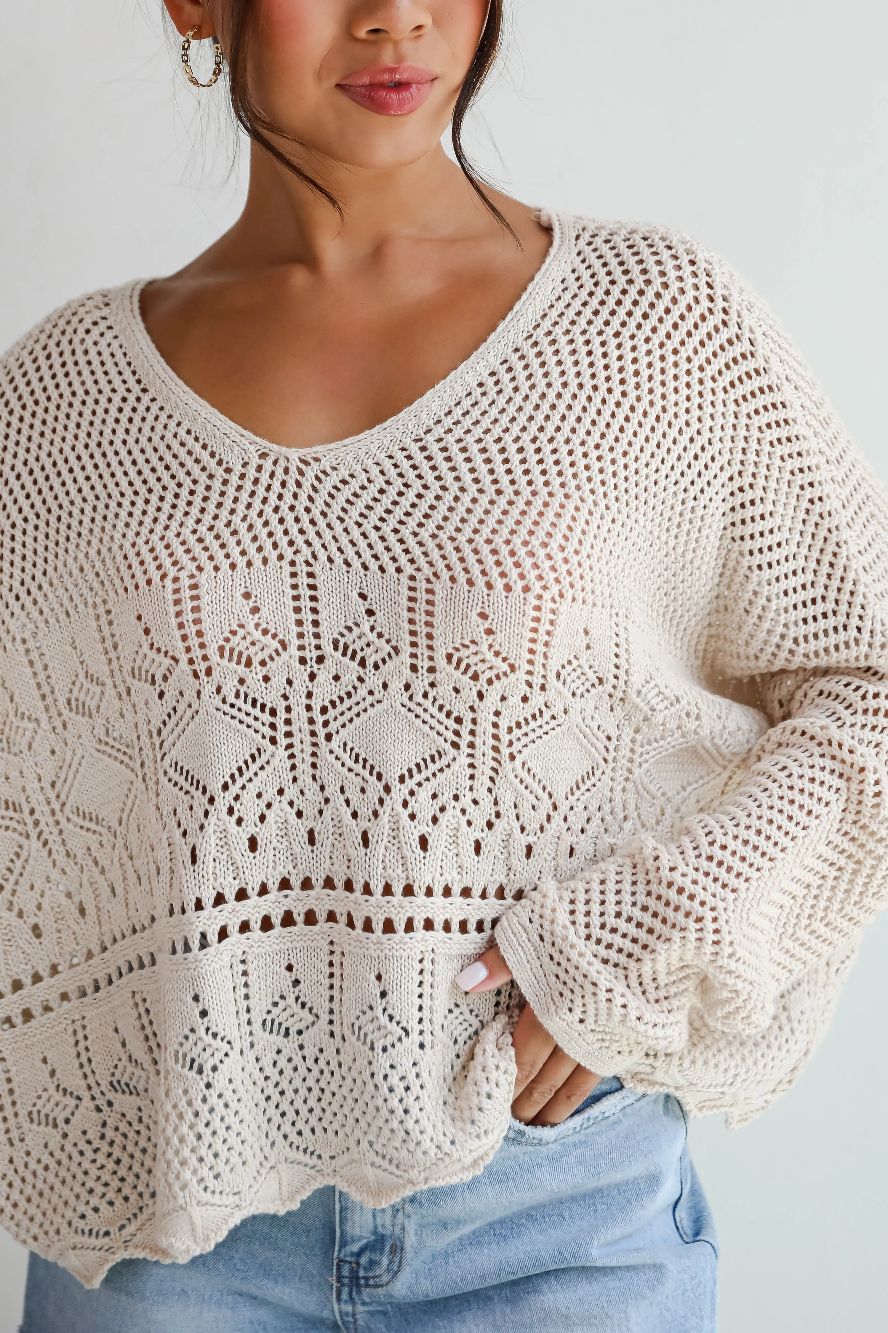 FINAL SALE - Laidback Moments Natural Crochet Knit Top