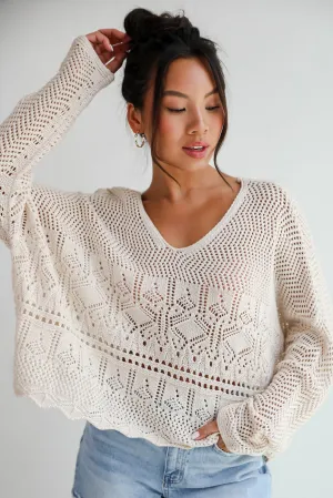 FINAL SALE - Laidback Moments Natural Crochet Knit Top