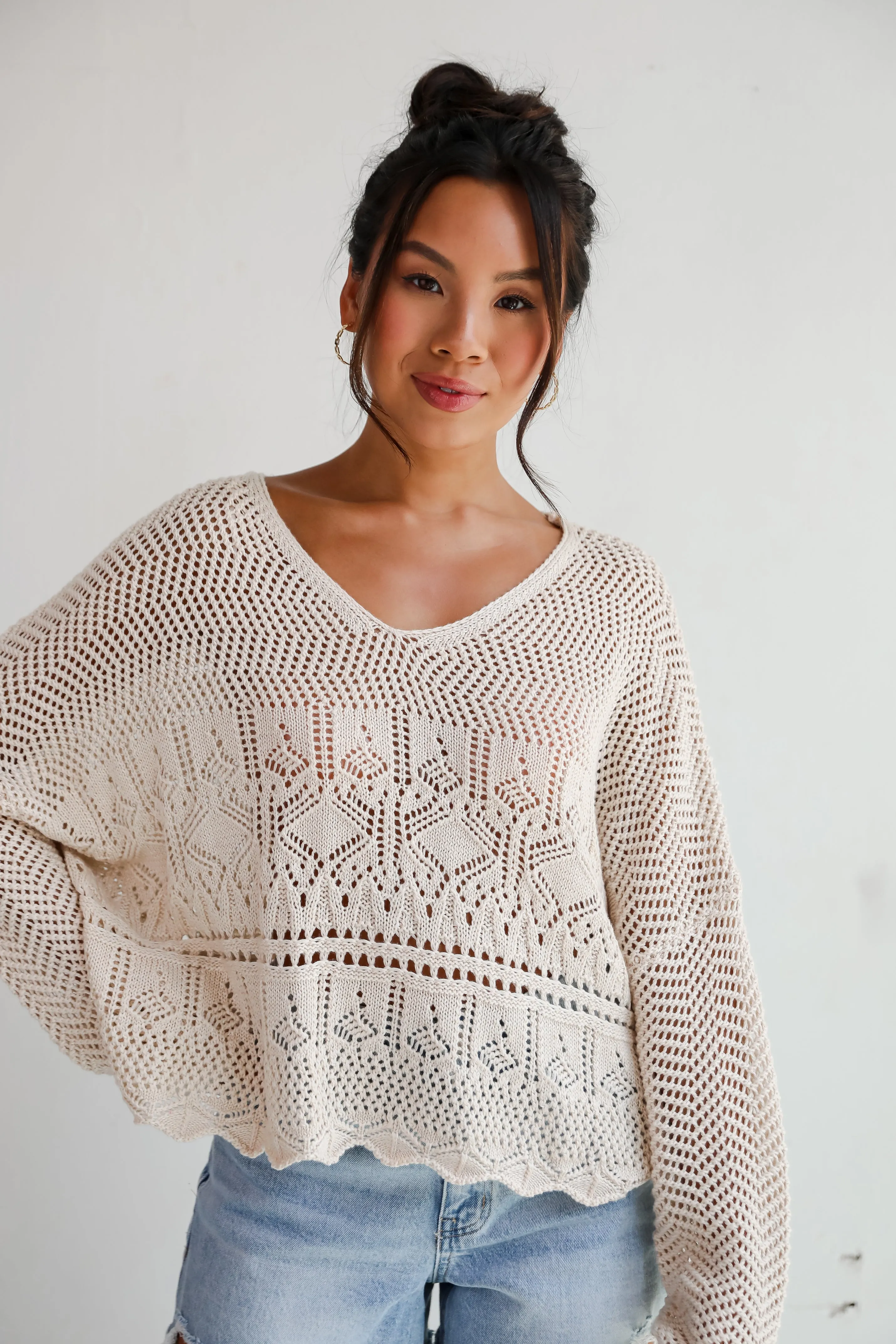 FINAL SALE - Laidback Moments Natural Crochet Knit Top