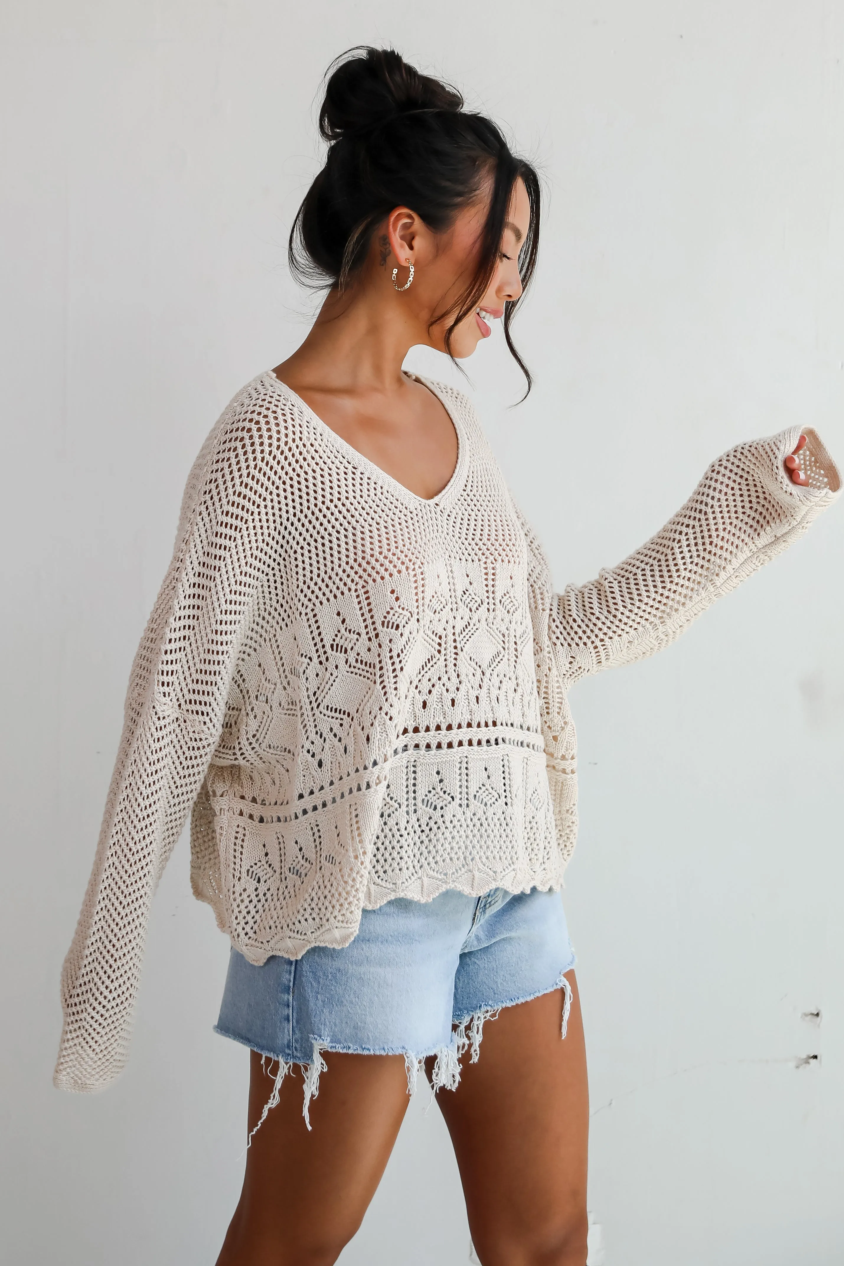 FINAL SALE - Laidback Moments Natural Crochet Knit Top