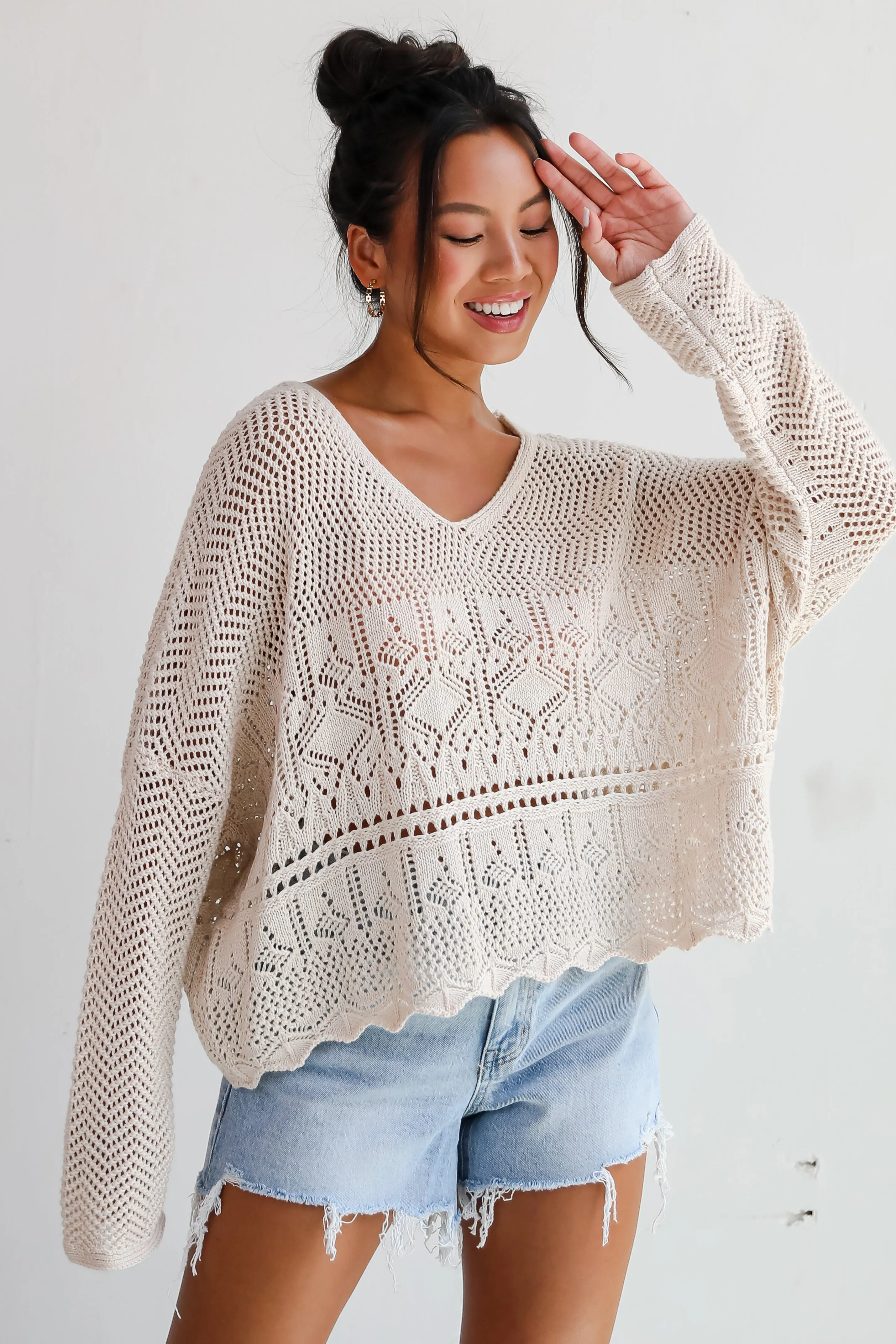 FINAL SALE - Laidback Moments Natural Crochet Knit Top