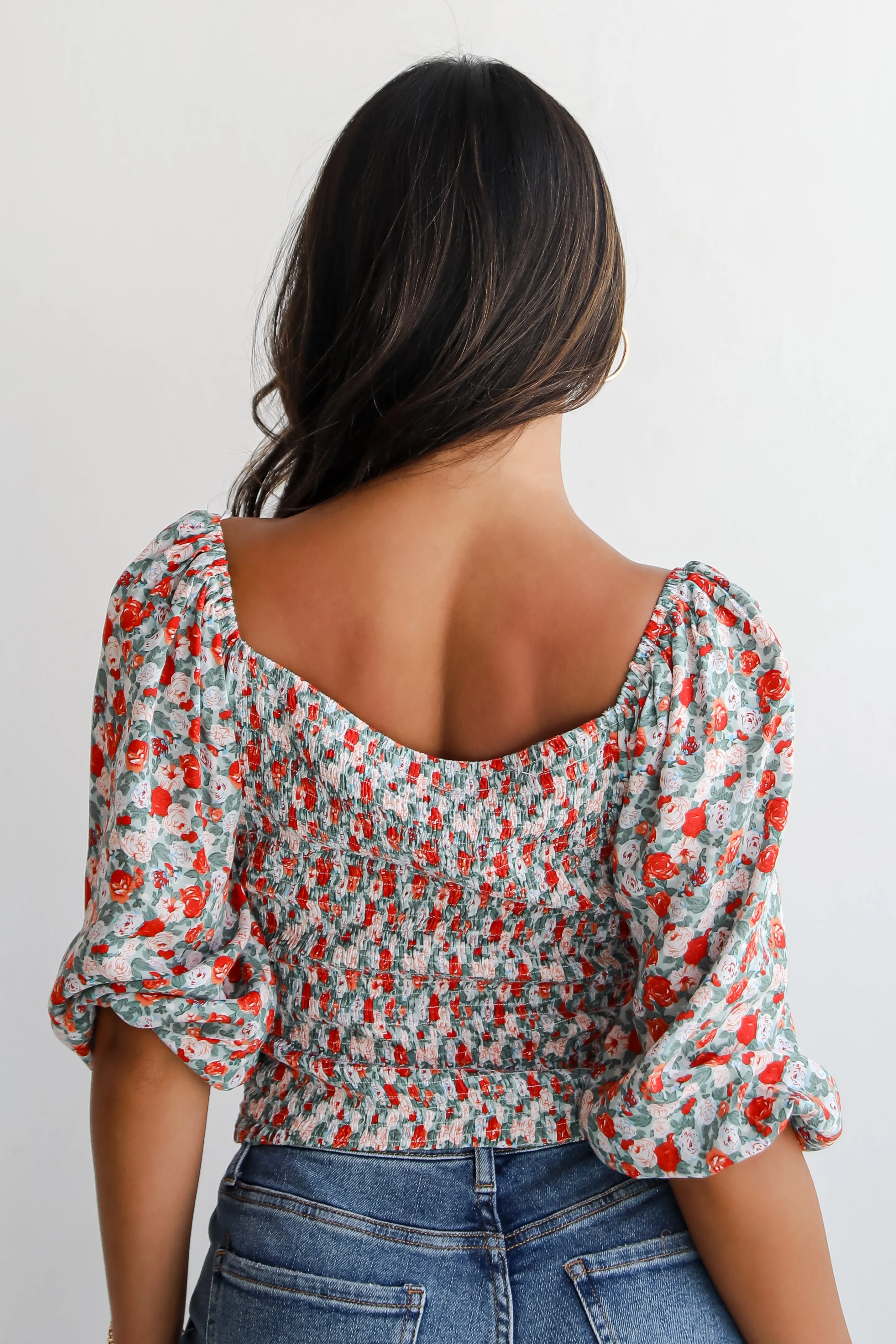 FINAL SALE - Lovely Attitude Sage Floral Cropped Blouse
