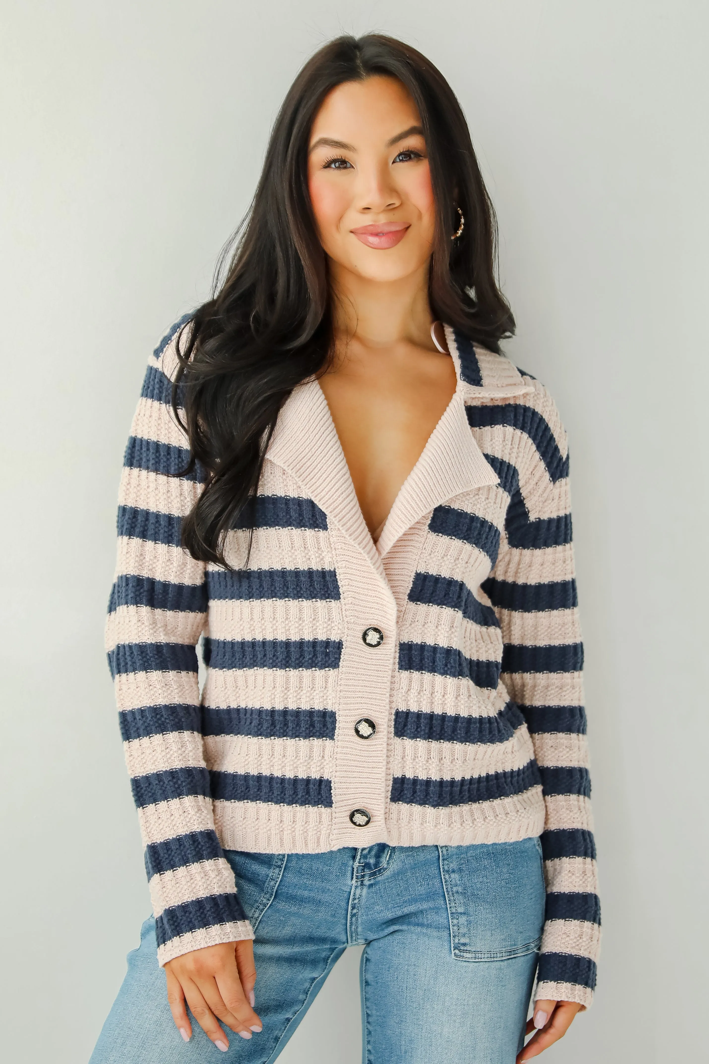 FINAL SALE - Perfected Cutie Navy Striped Sweater Cardigan