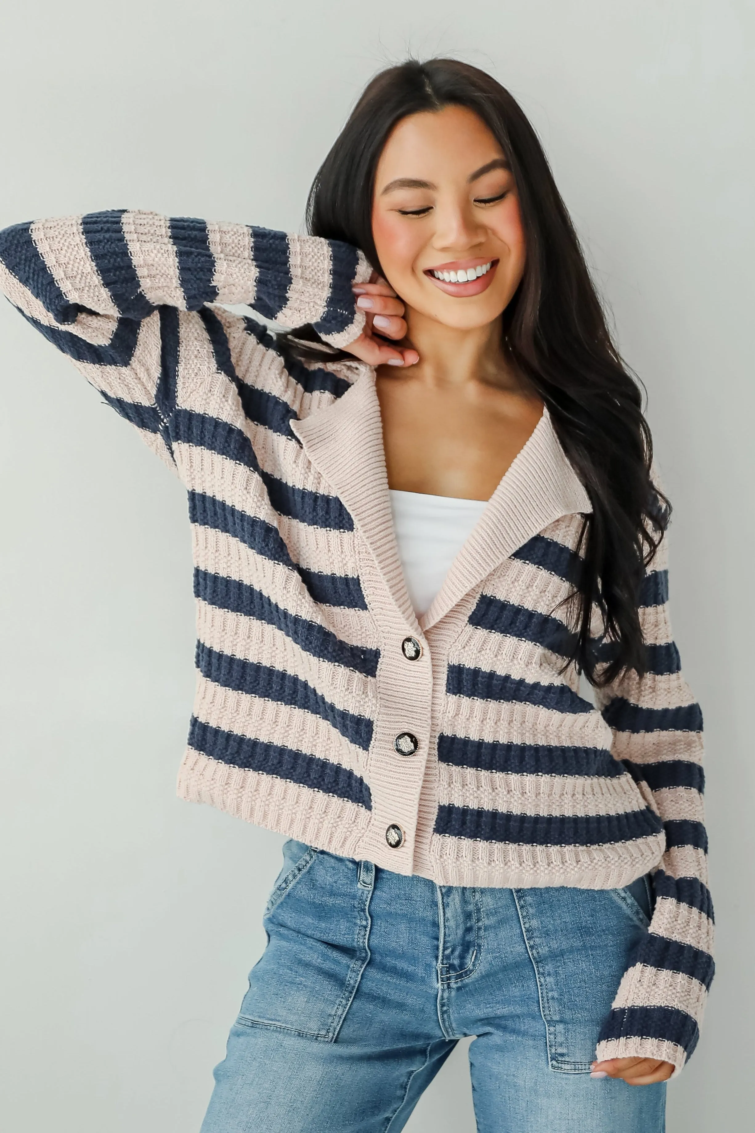 FINAL SALE - Perfected Cutie Navy Striped Sweater Cardigan