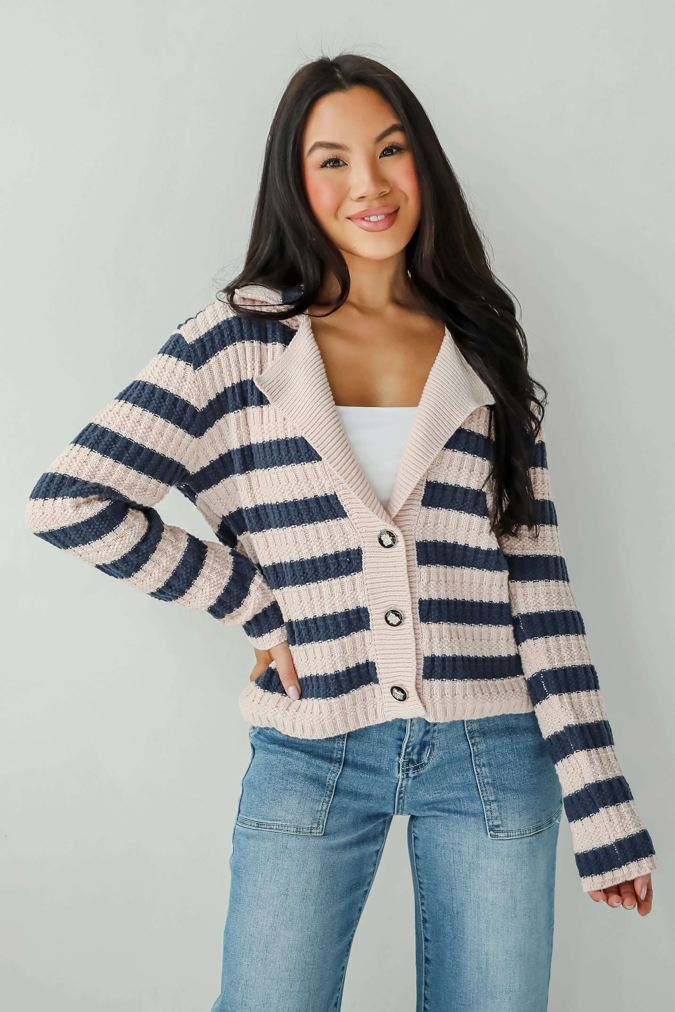 FINAL SALE - Perfected Cutie Navy Striped Sweater Cardigan