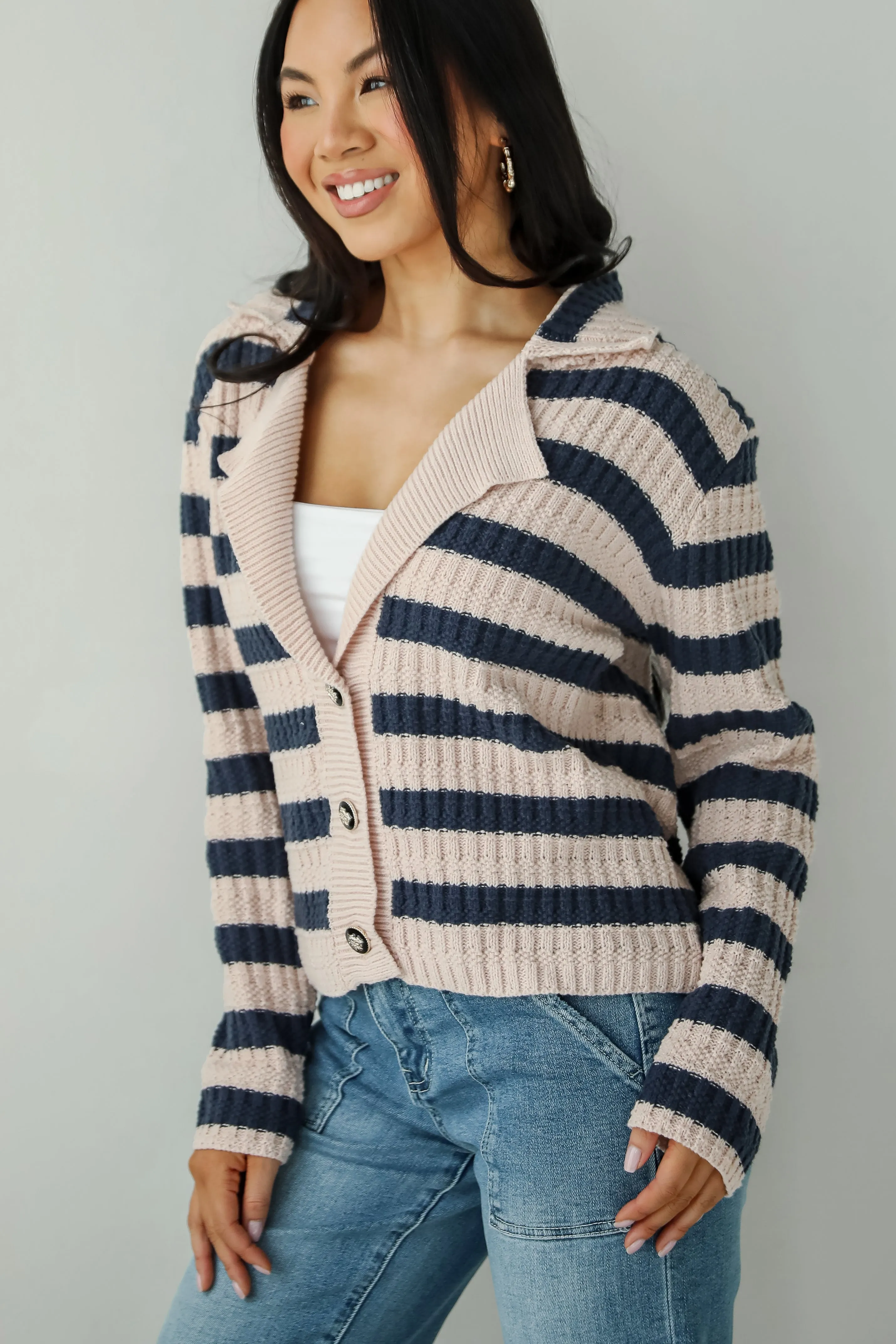 FINAL SALE - Perfected Cutie Navy Striped Sweater Cardigan