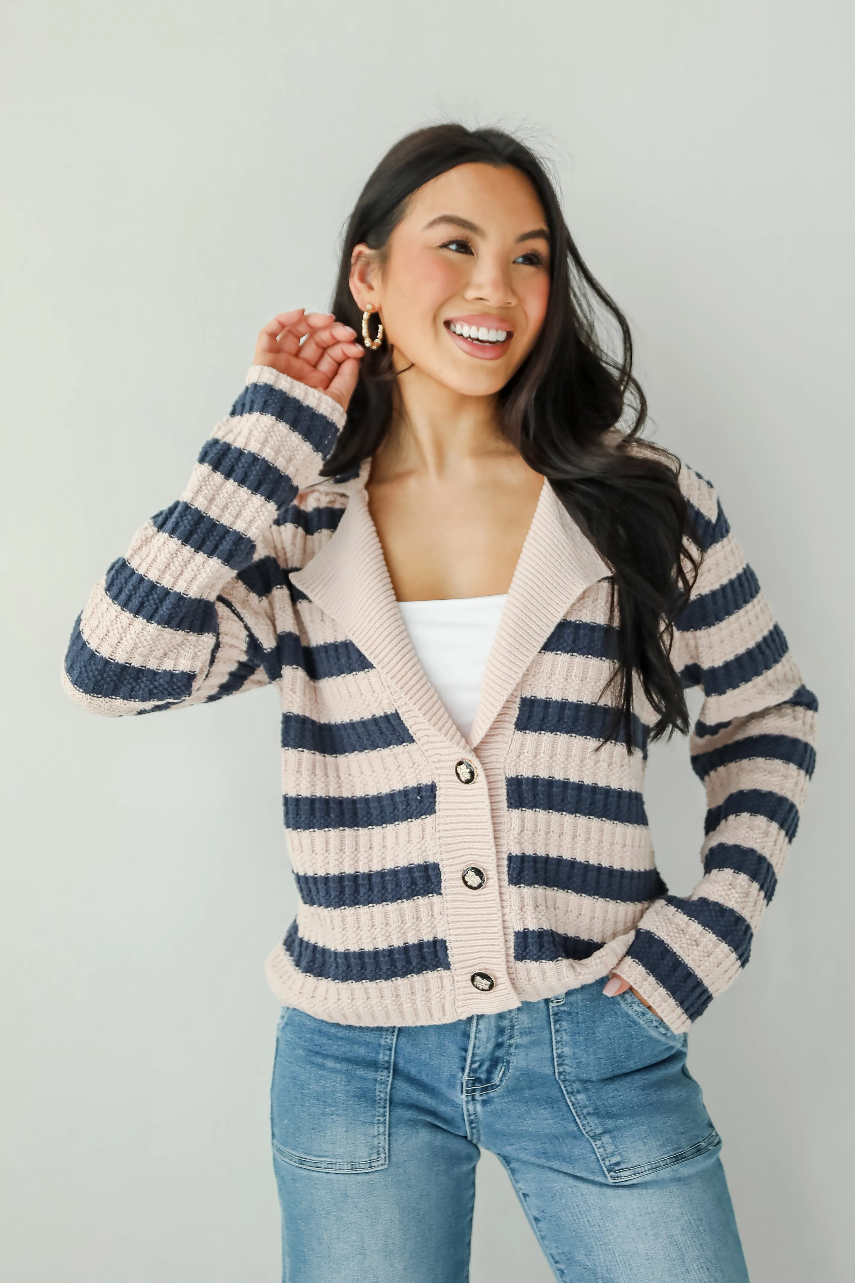 FINAL SALE - Perfected Cutie Navy Striped Sweater Cardigan