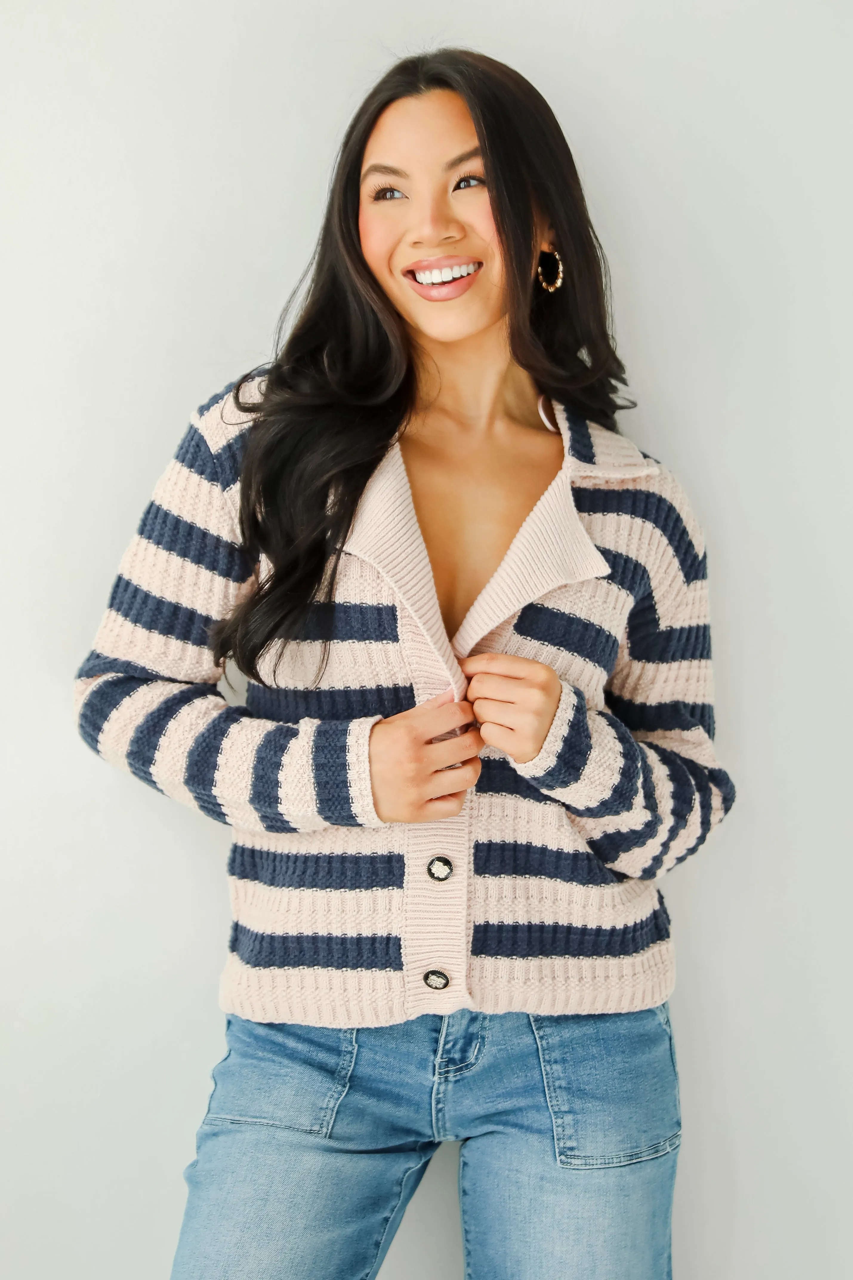 FINAL SALE - Perfected Cutie Navy Striped Sweater Cardigan