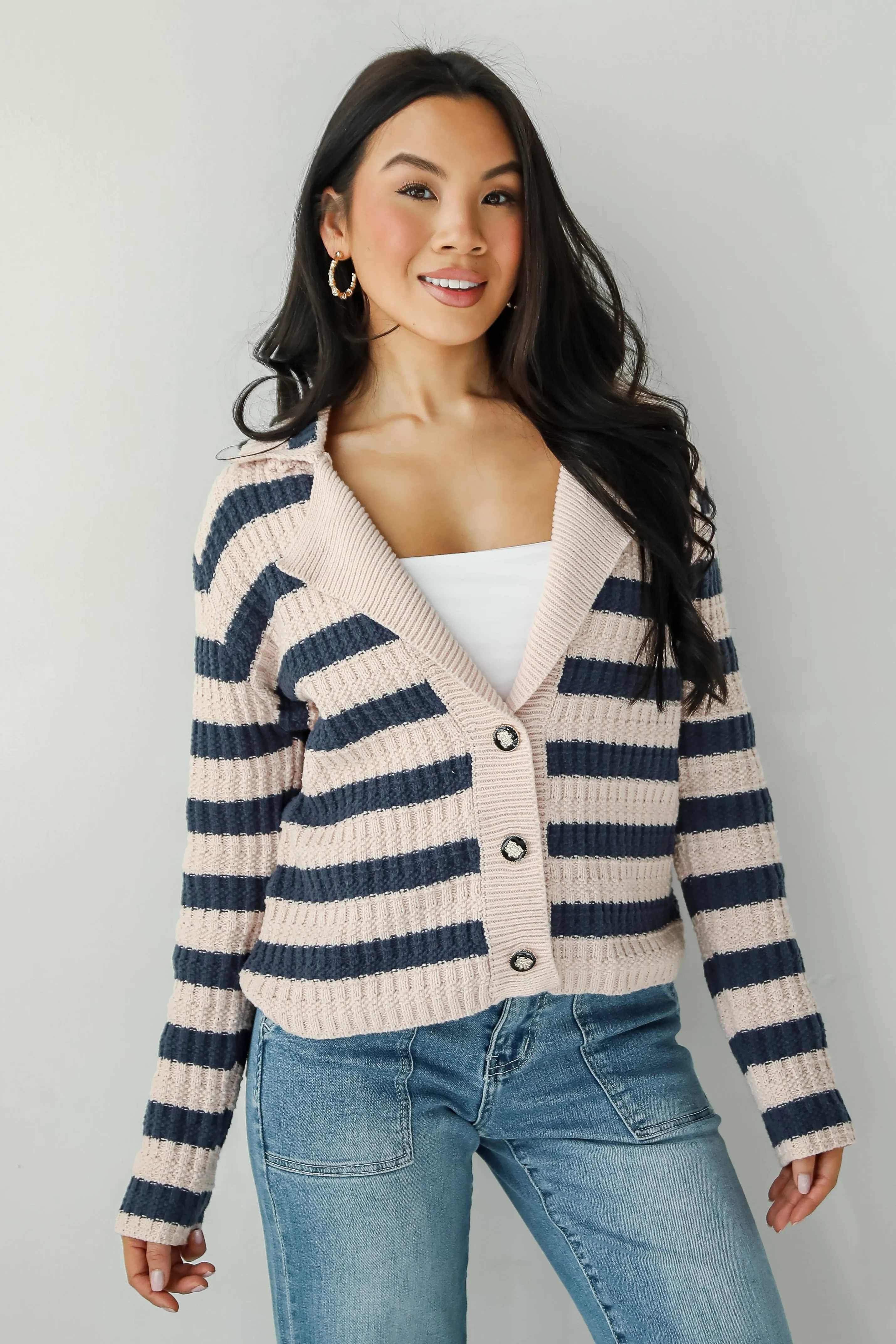 FINAL SALE - Perfected Cutie Navy Striped Sweater Cardigan