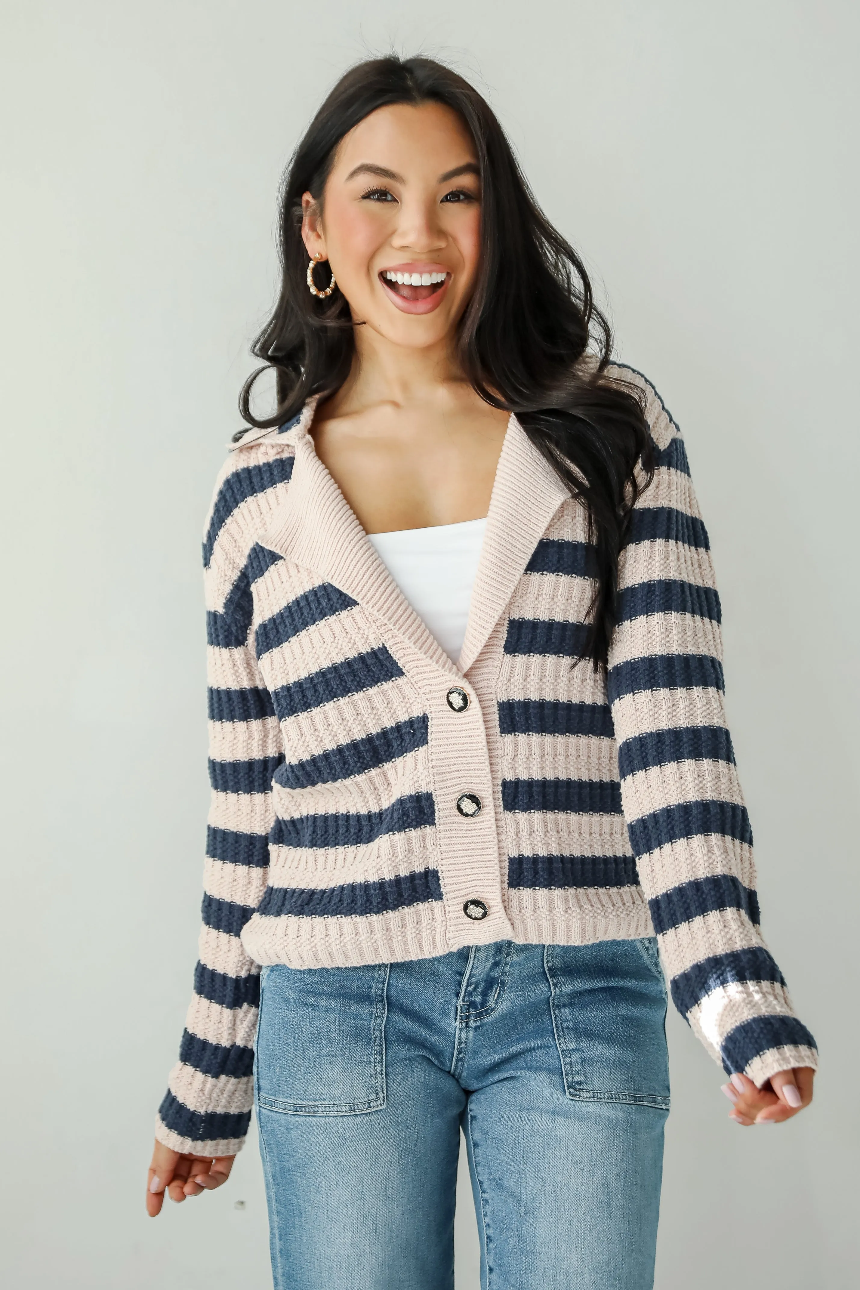FINAL SALE - Perfected Cutie Navy Striped Sweater Cardigan