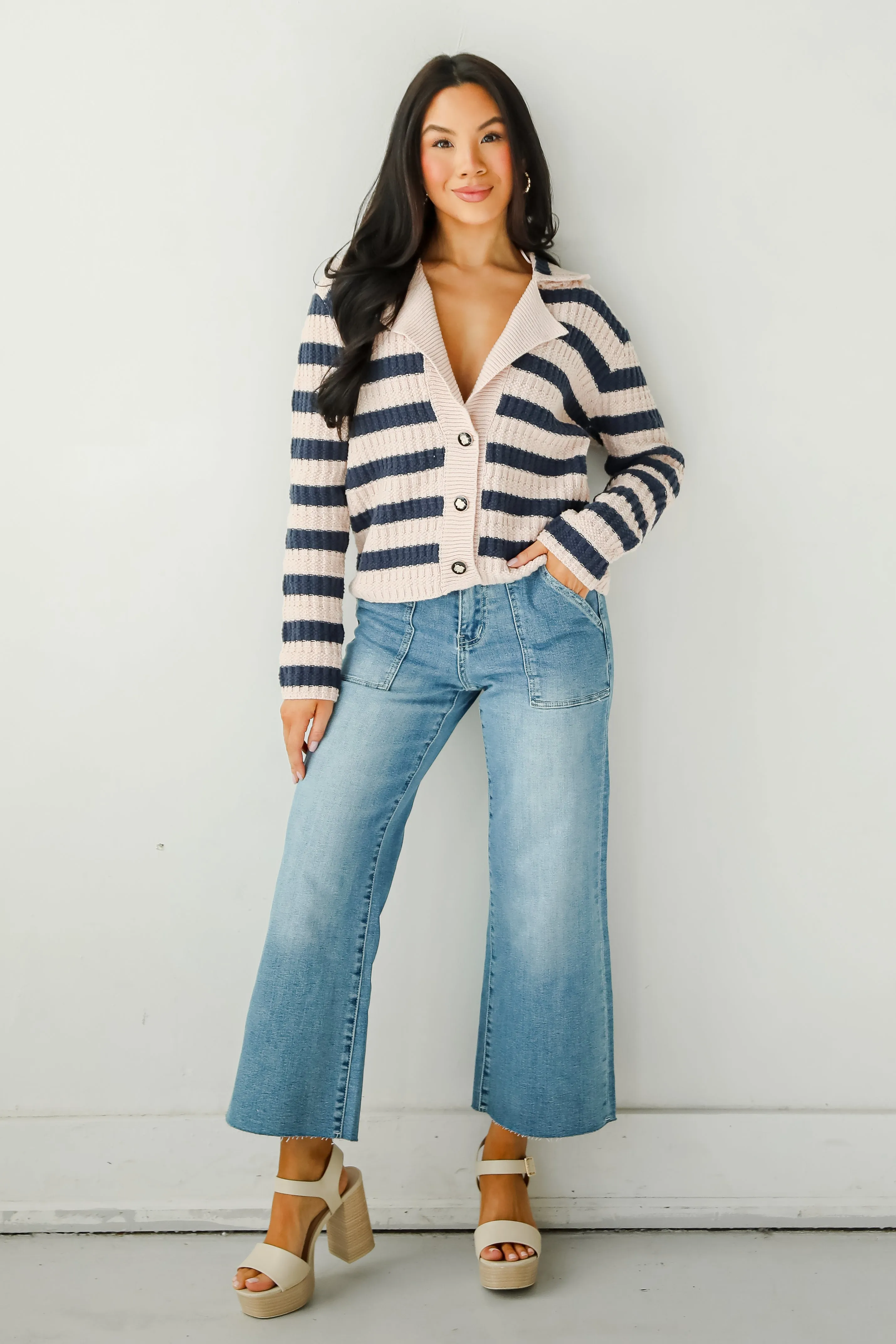 FINAL SALE - Perfected Cutie Navy Striped Sweater Cardigan