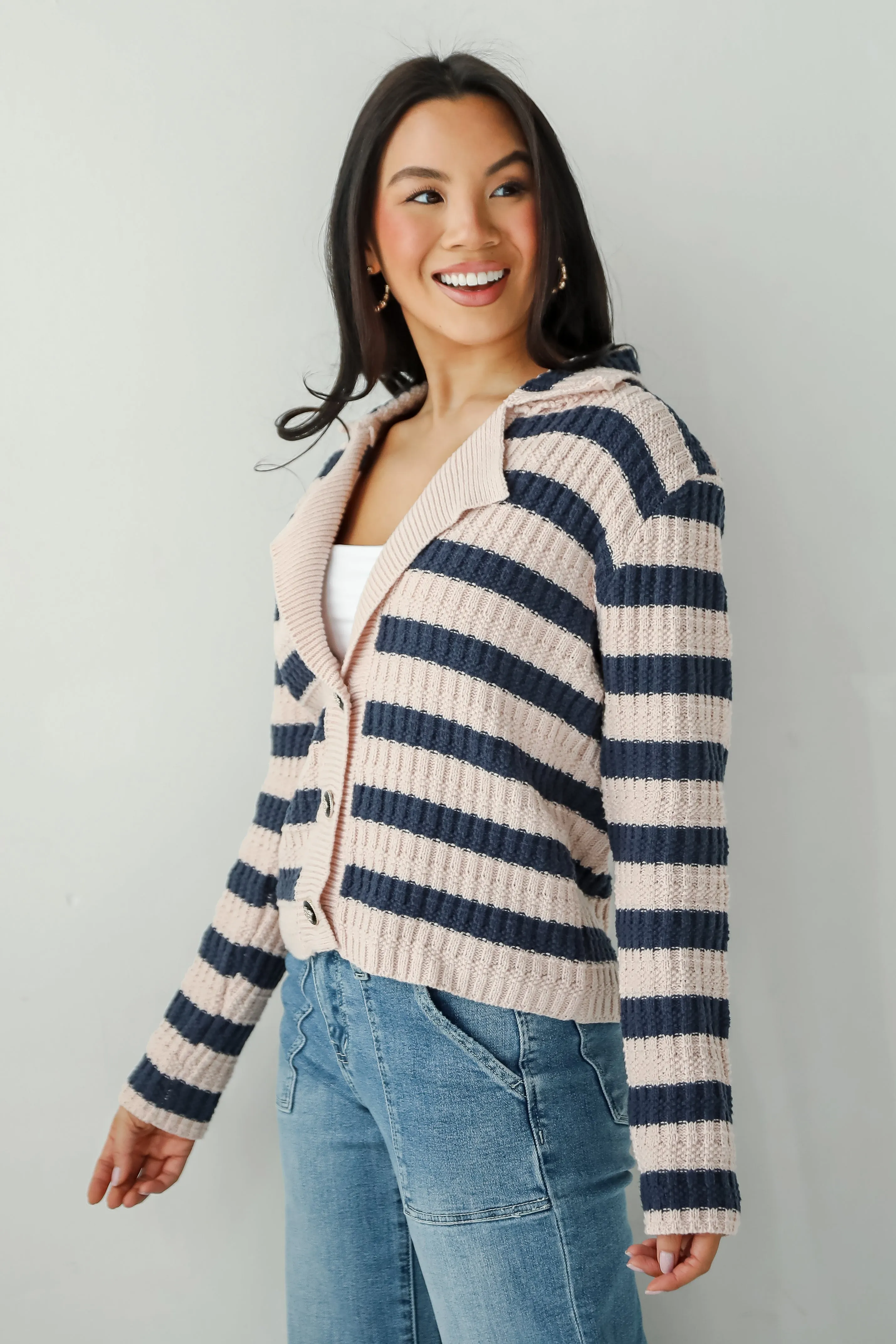 FINAL SALE - Perfected Cutie Navy Striped Sweater Cardigan