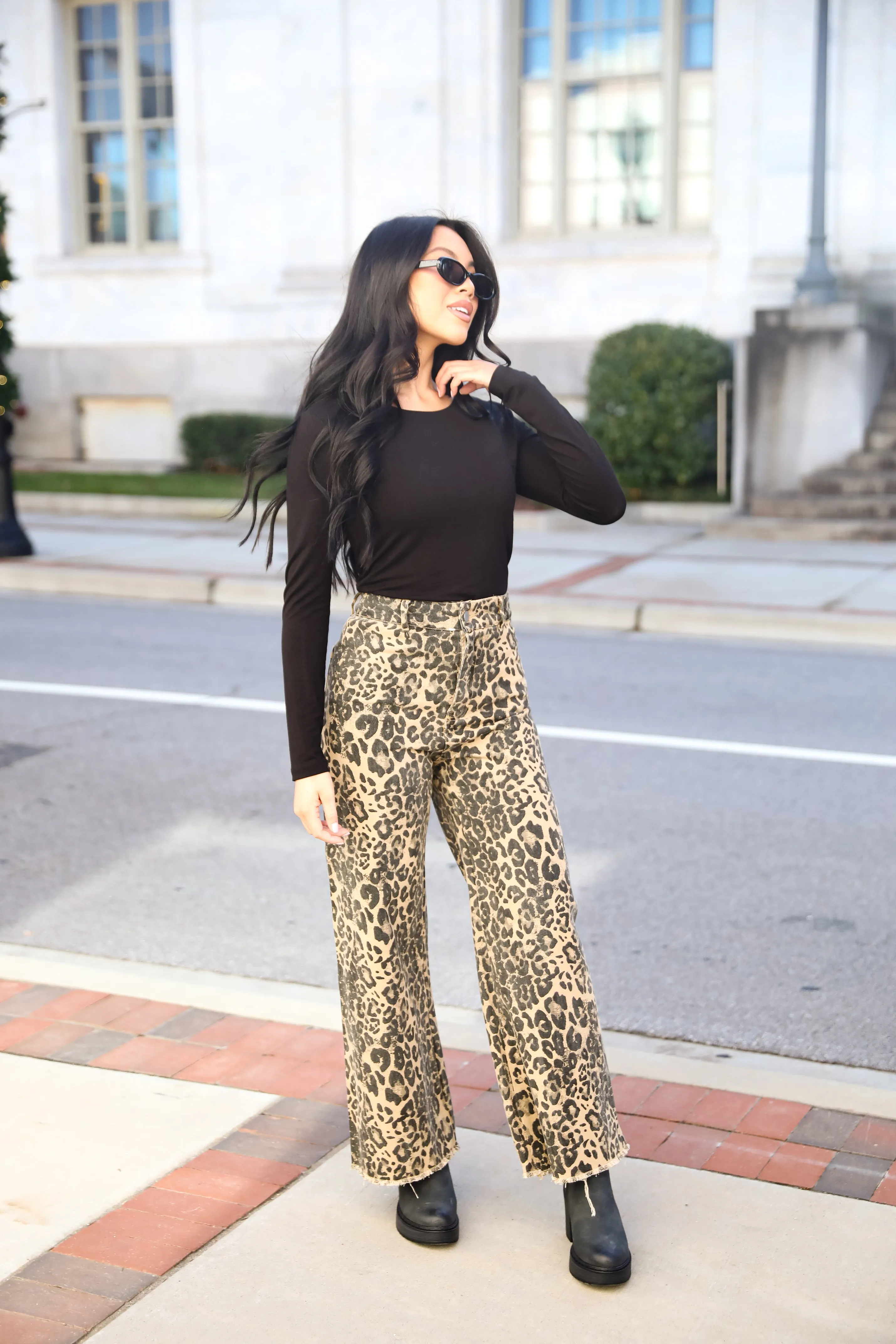 FINAL SALE - Poised Curation Leopard Wide Leg Jeans