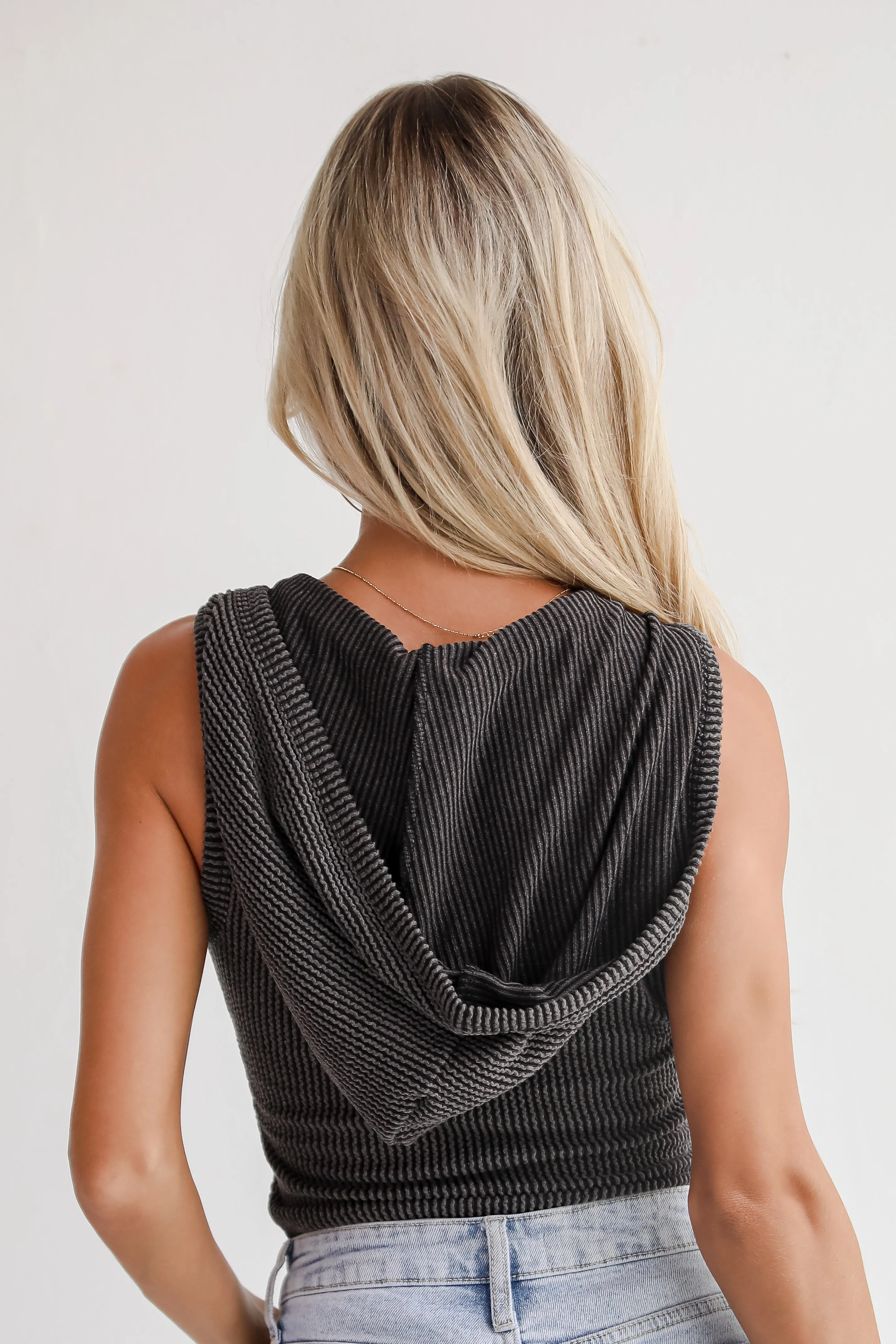 FINAL SALE - Popular Babe Charcoal Corded Hooded Bodysuit