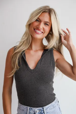 FINAL SALE - Popular Babe Charcoal Corded Hooded Bodysuit