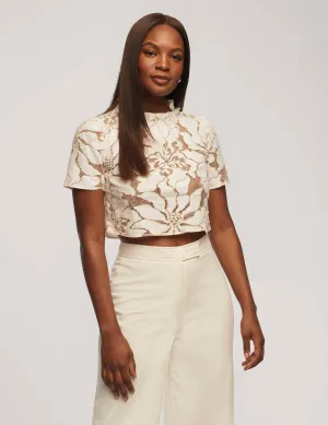 Floral Embroidered Lace Cropped Blouse  - Sale
