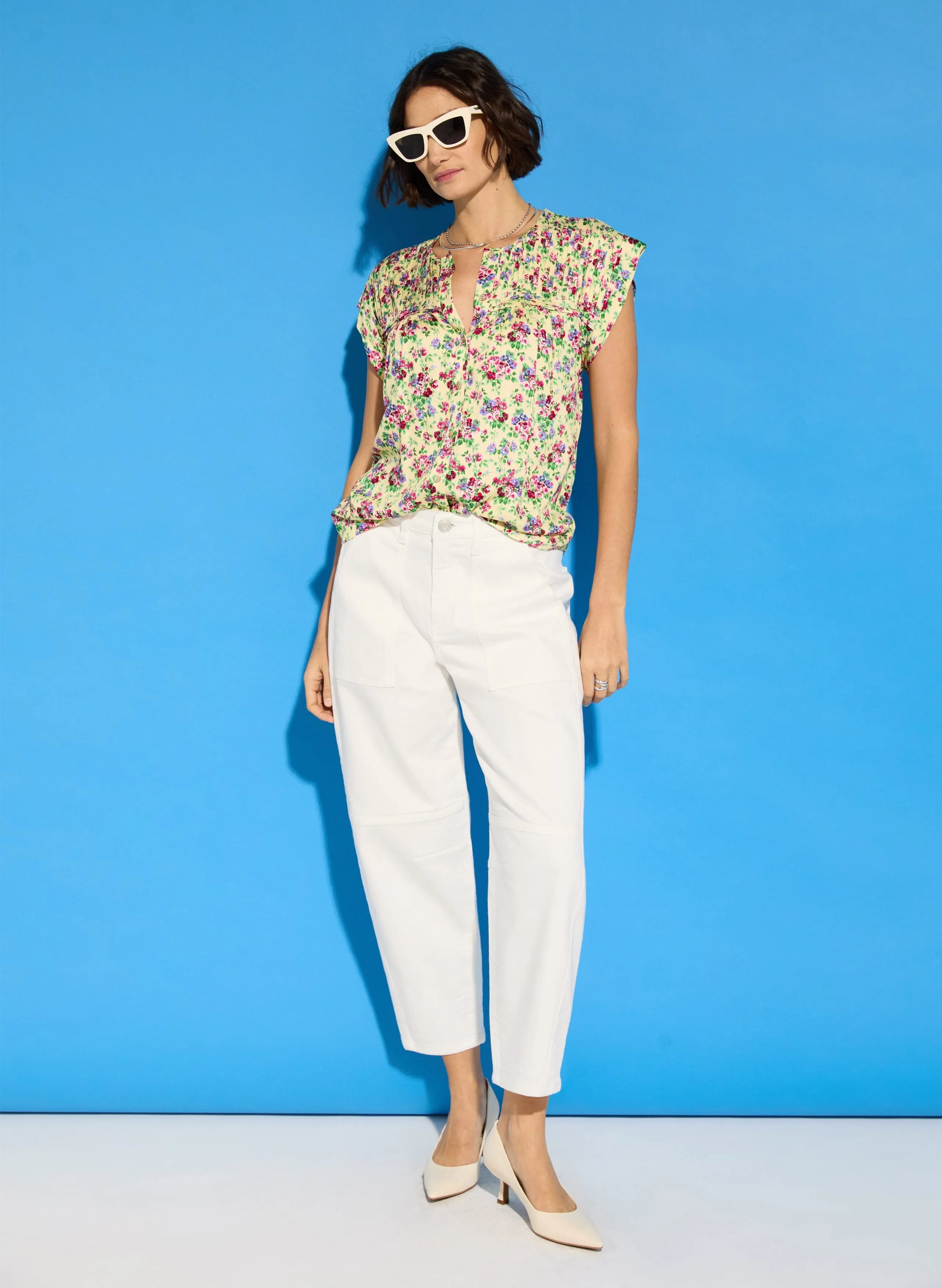 Gia LENZING™ ECOVERO™ Satin Cap Sleeve Blouse | Butter Floral
