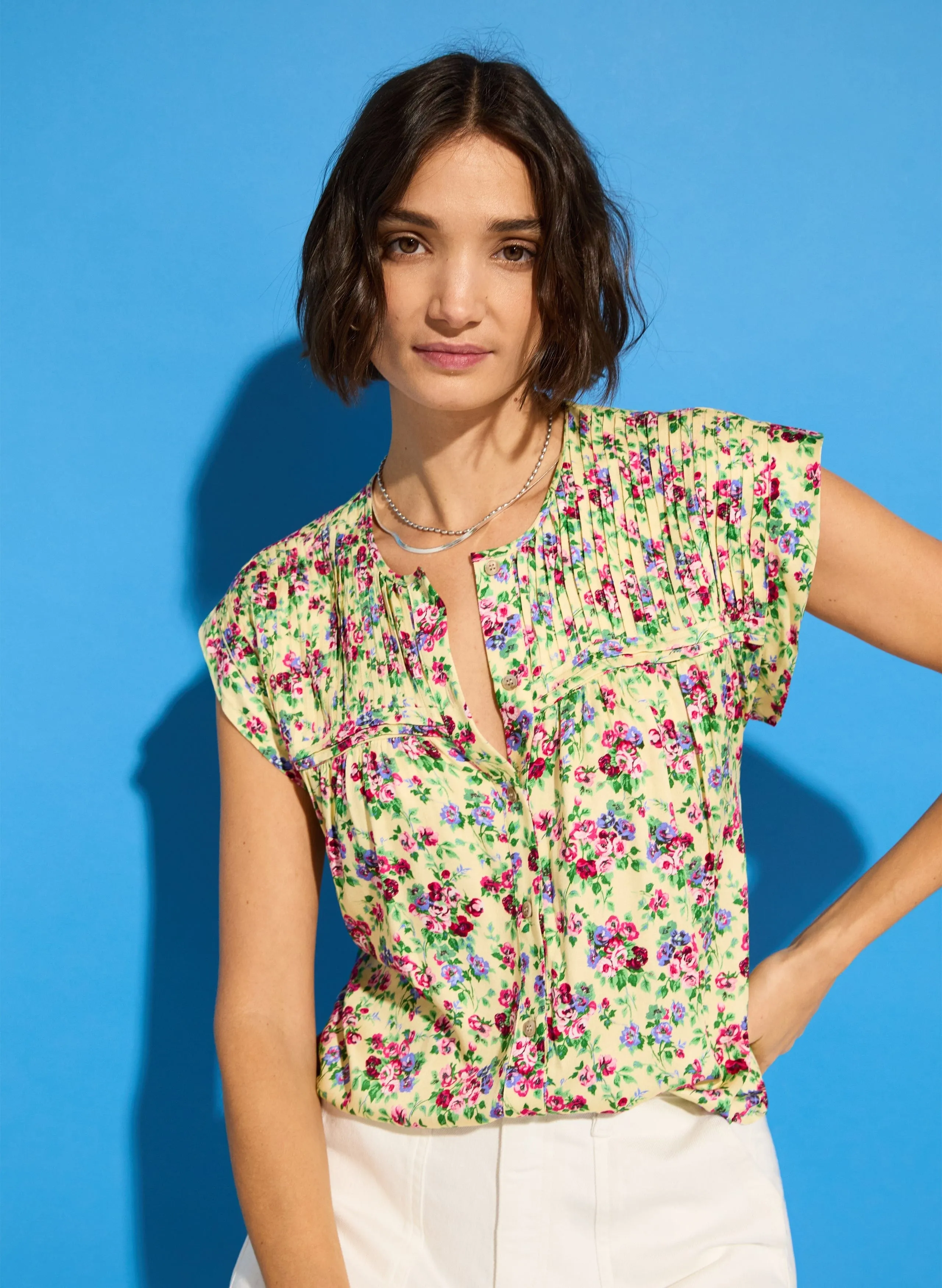 Gia LENZING™ ECOVERO™ Satin Cap Sleeve Blouse | Butter Floral