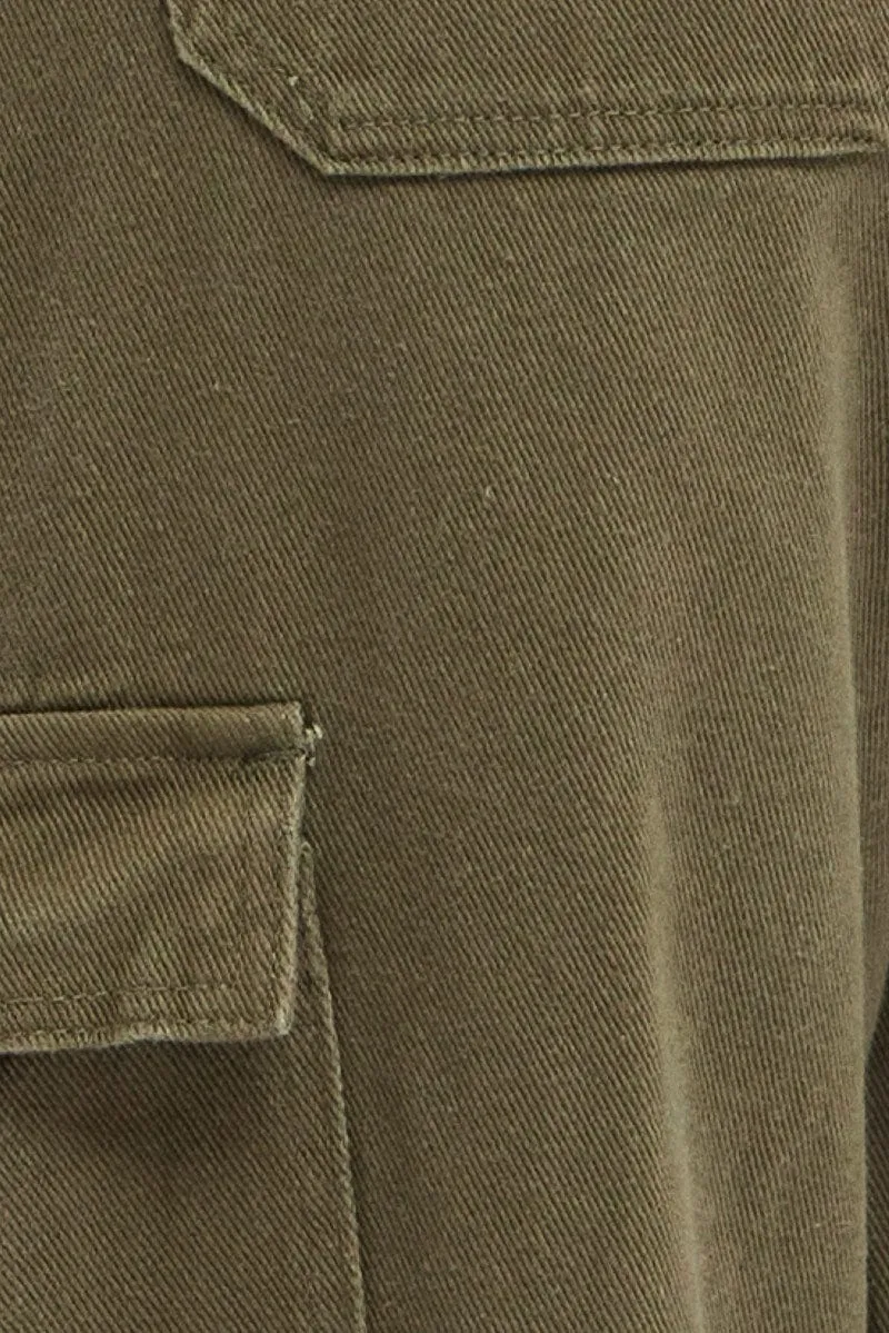 Green Cargo Denim Jeans High Rise