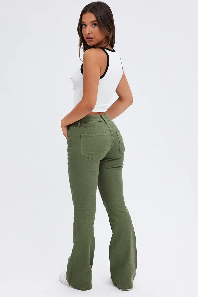 Green Flare Denim Jeans Low rise