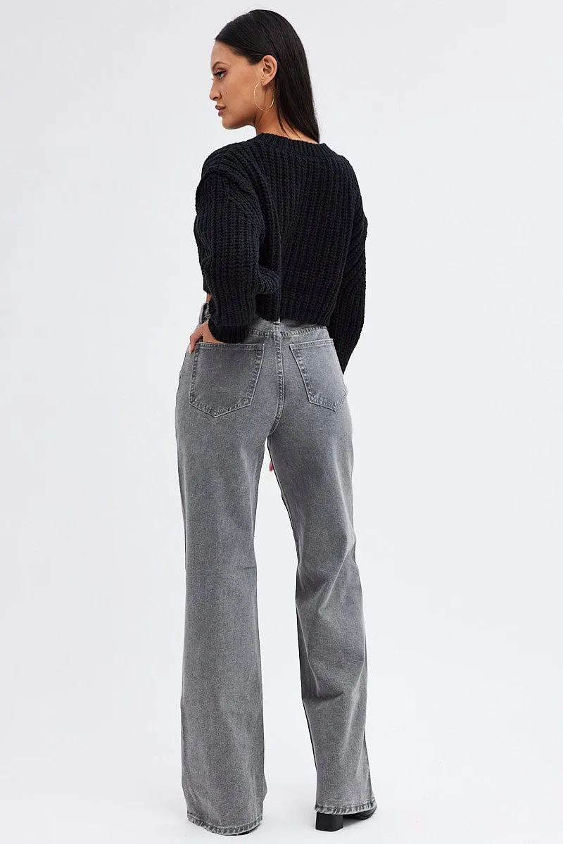 Grey Baggy Jeans Mid Rise