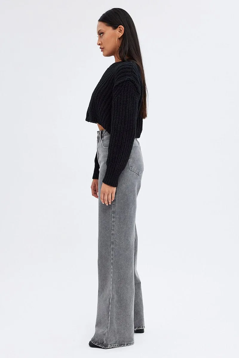 Grey Baggy Jeans Mid Rise