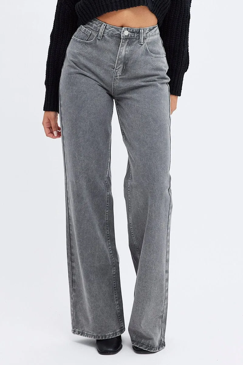 Grey Baggy Jeans Mid Rise