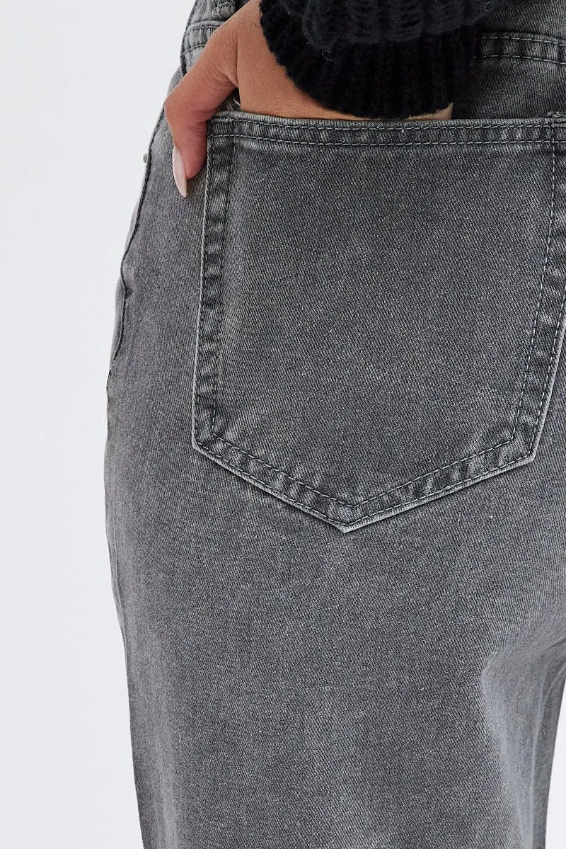 Grey Baggy Jeans Mid Rise