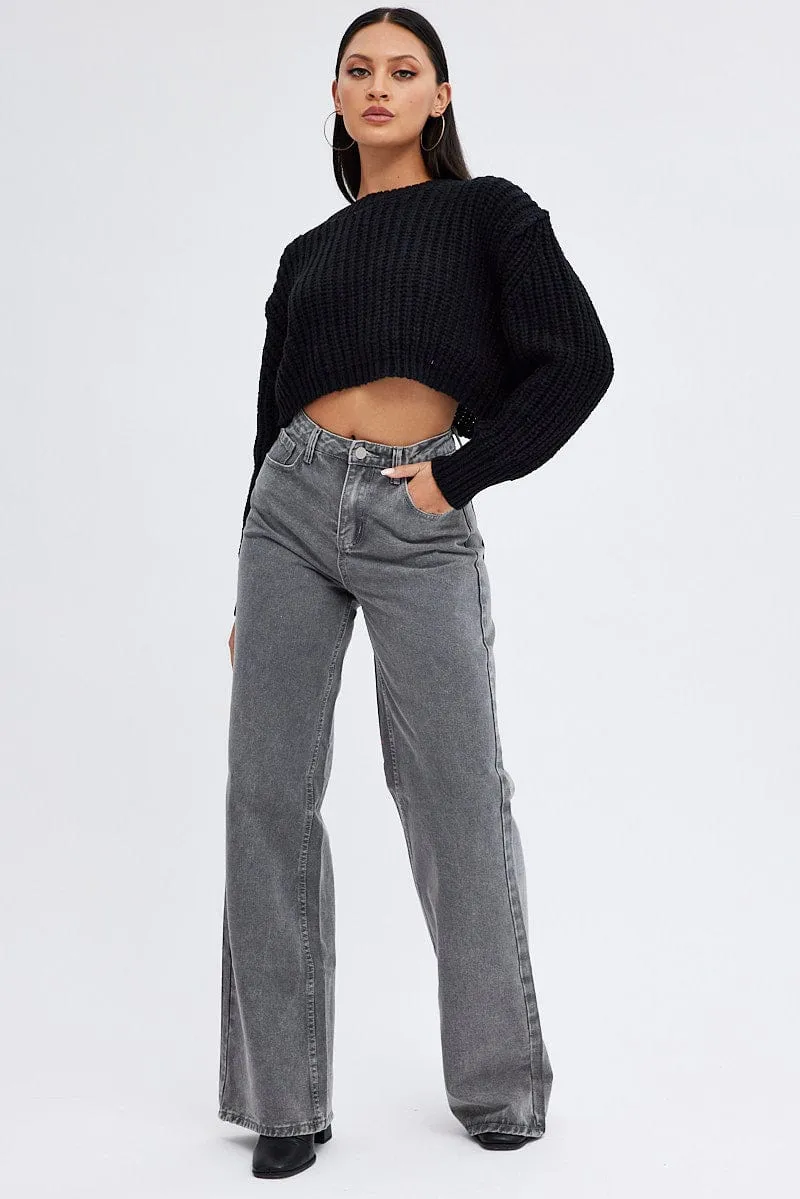 Grey Baggy Jeans Mid Rise