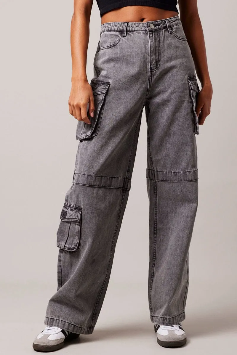 Grey Cargo Jean Out Pocket