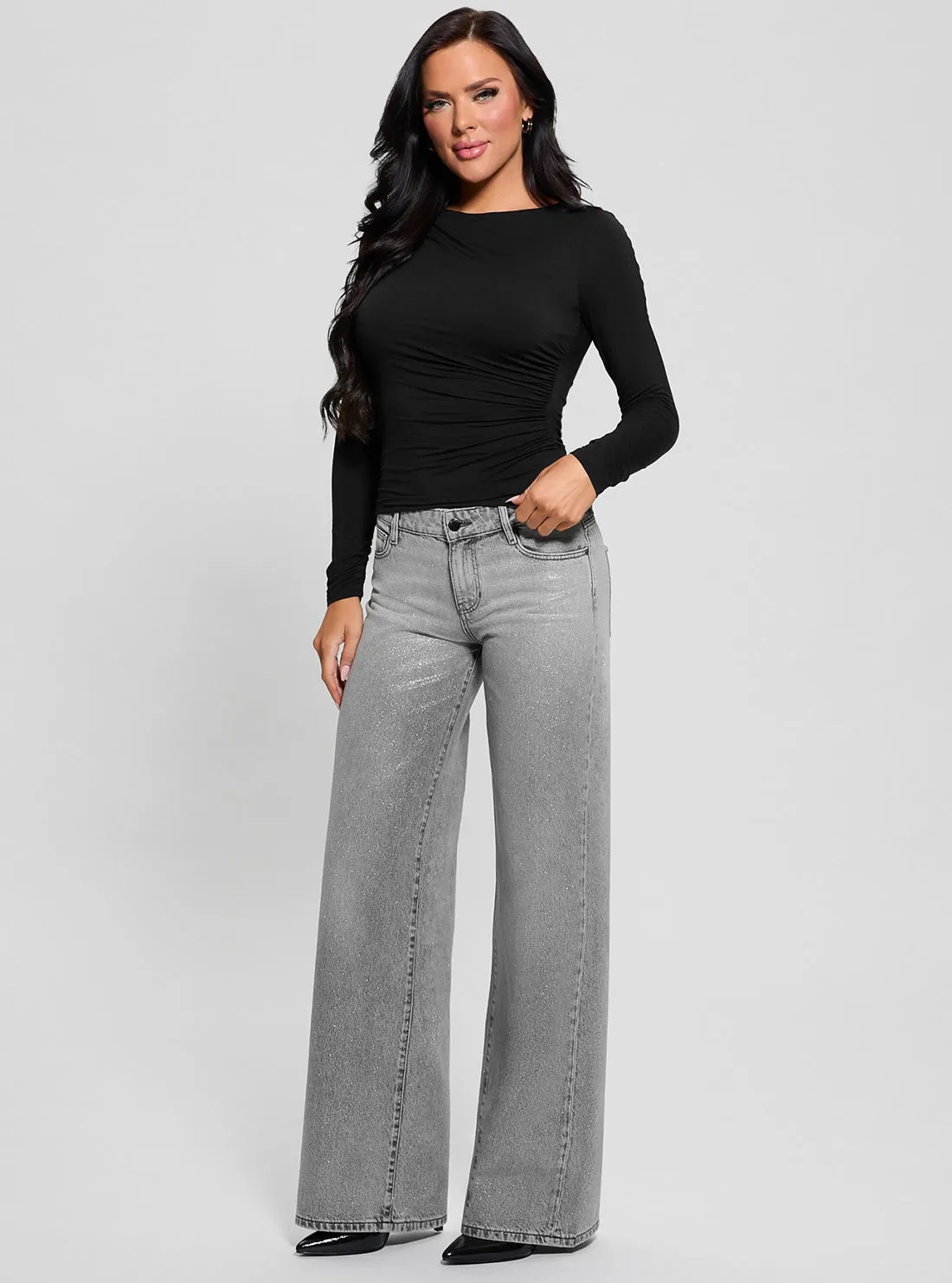 Grey Sexy Palazzo Denim Jeans in Light Wash