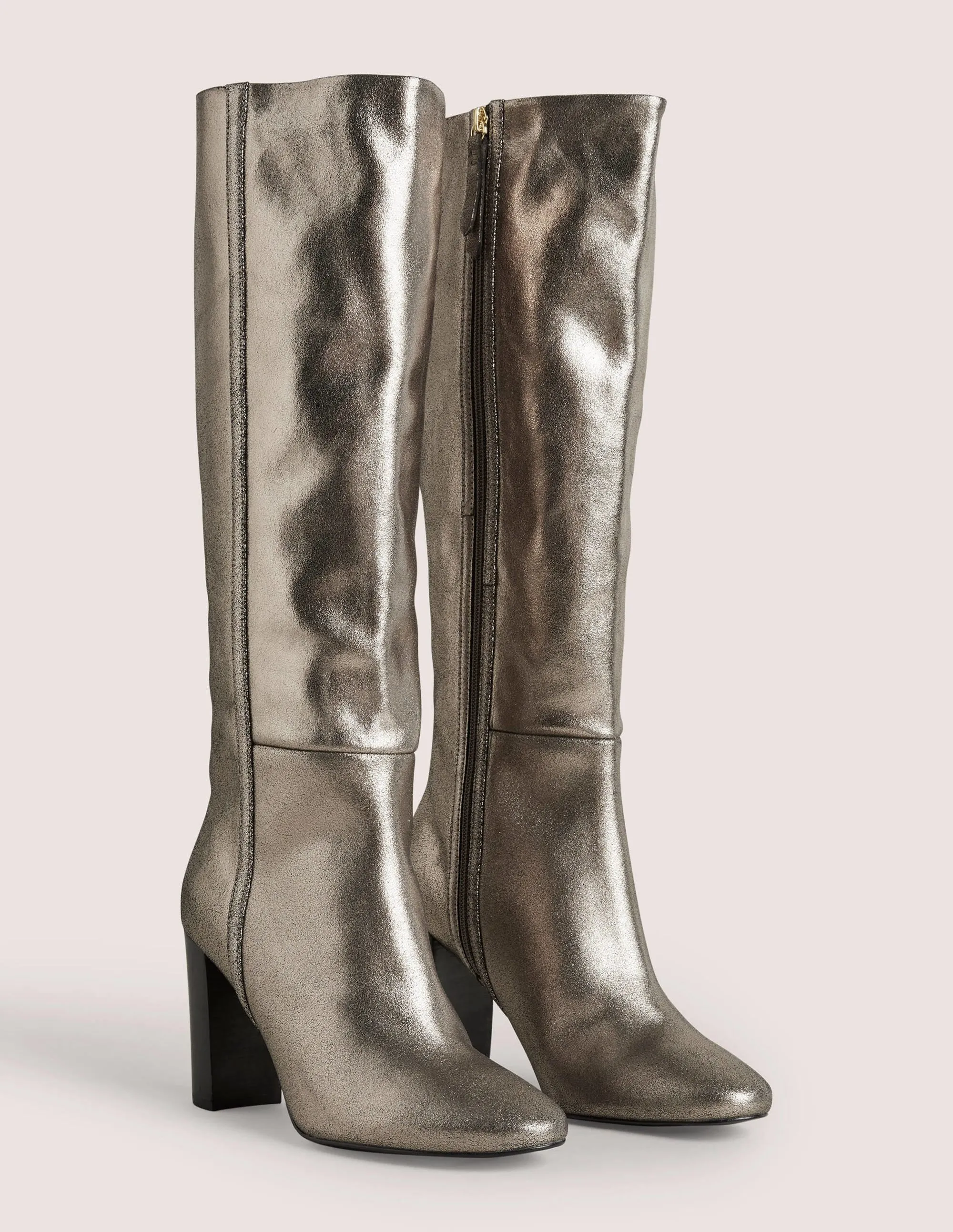 Knee High Leather Boots-Pewter