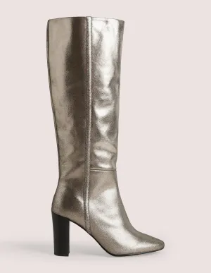 Knee High Leather Boots-Pewter