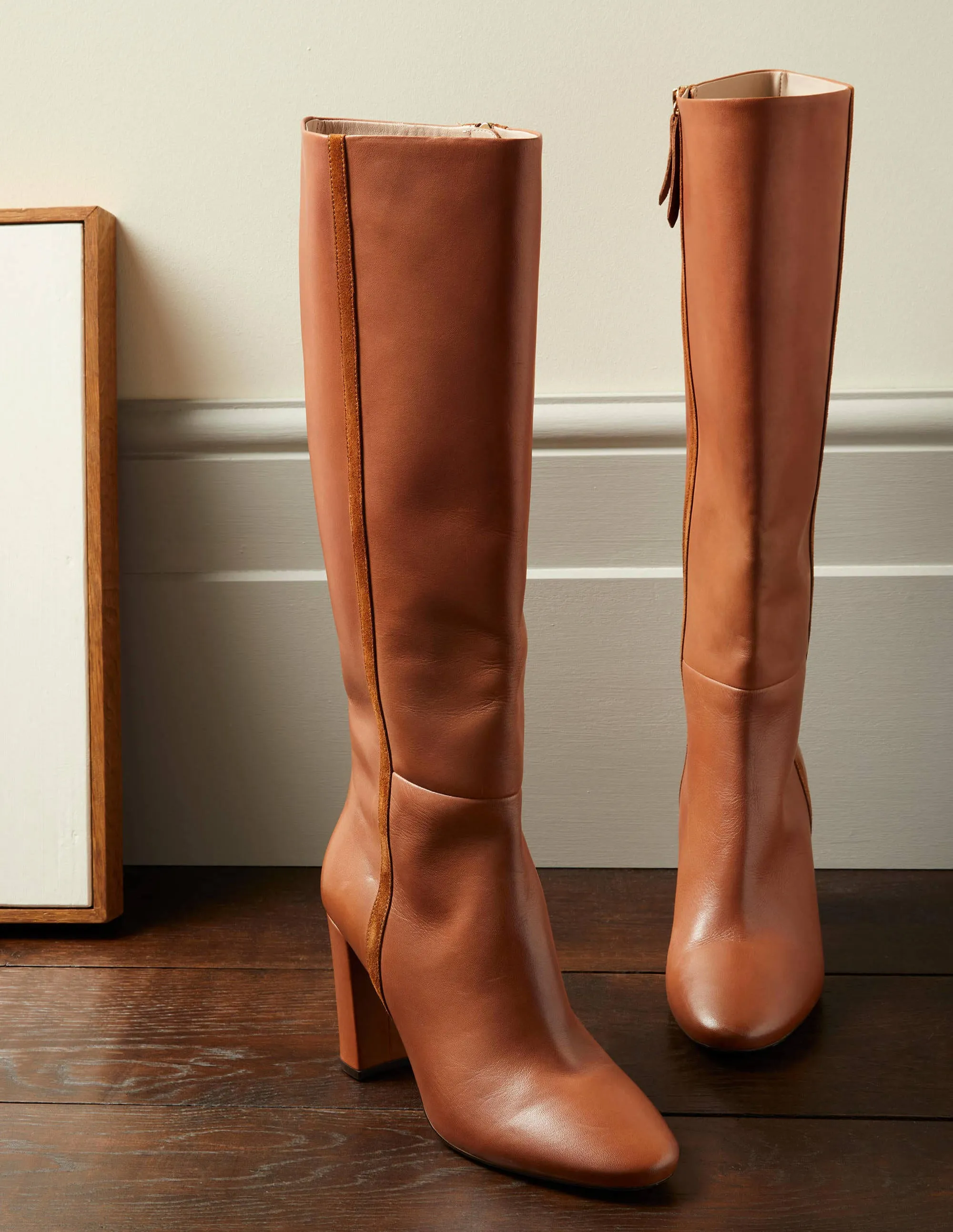 Knee High Leather Boots-Tan