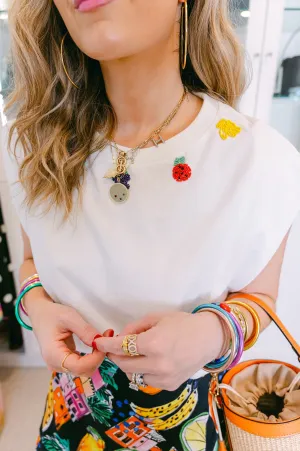 LALA BEADED FRUIT MUSCLE TEE - WHITE