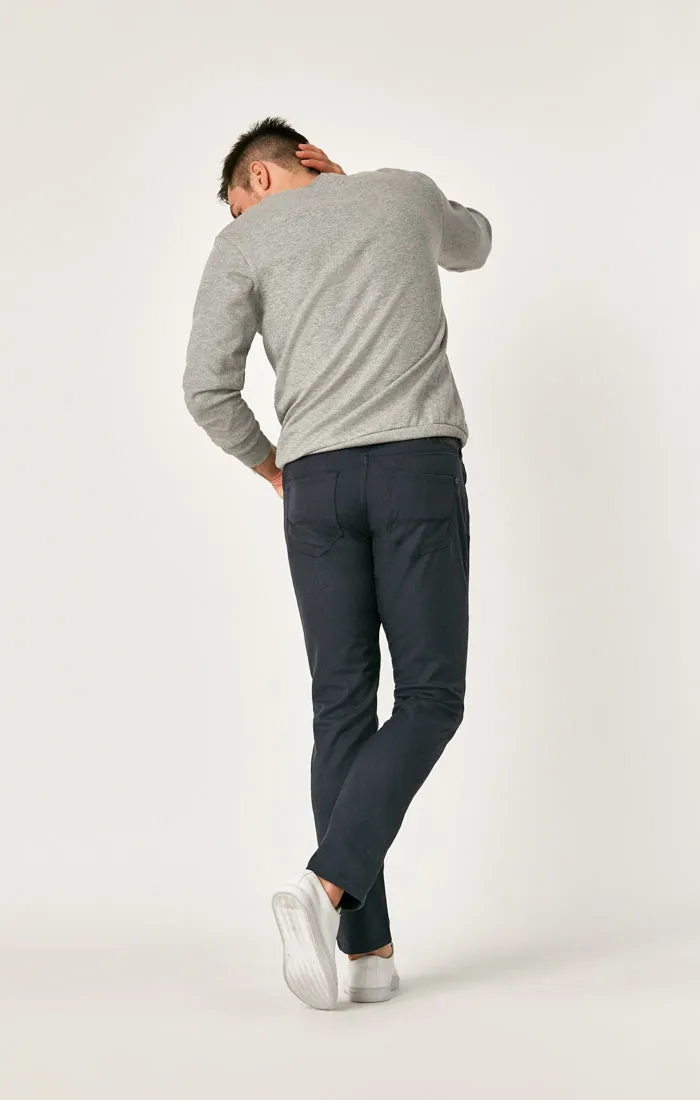MARCUS SLIM STRAIGHT LEG PANTS IN NAVY FEATHER TWEED
