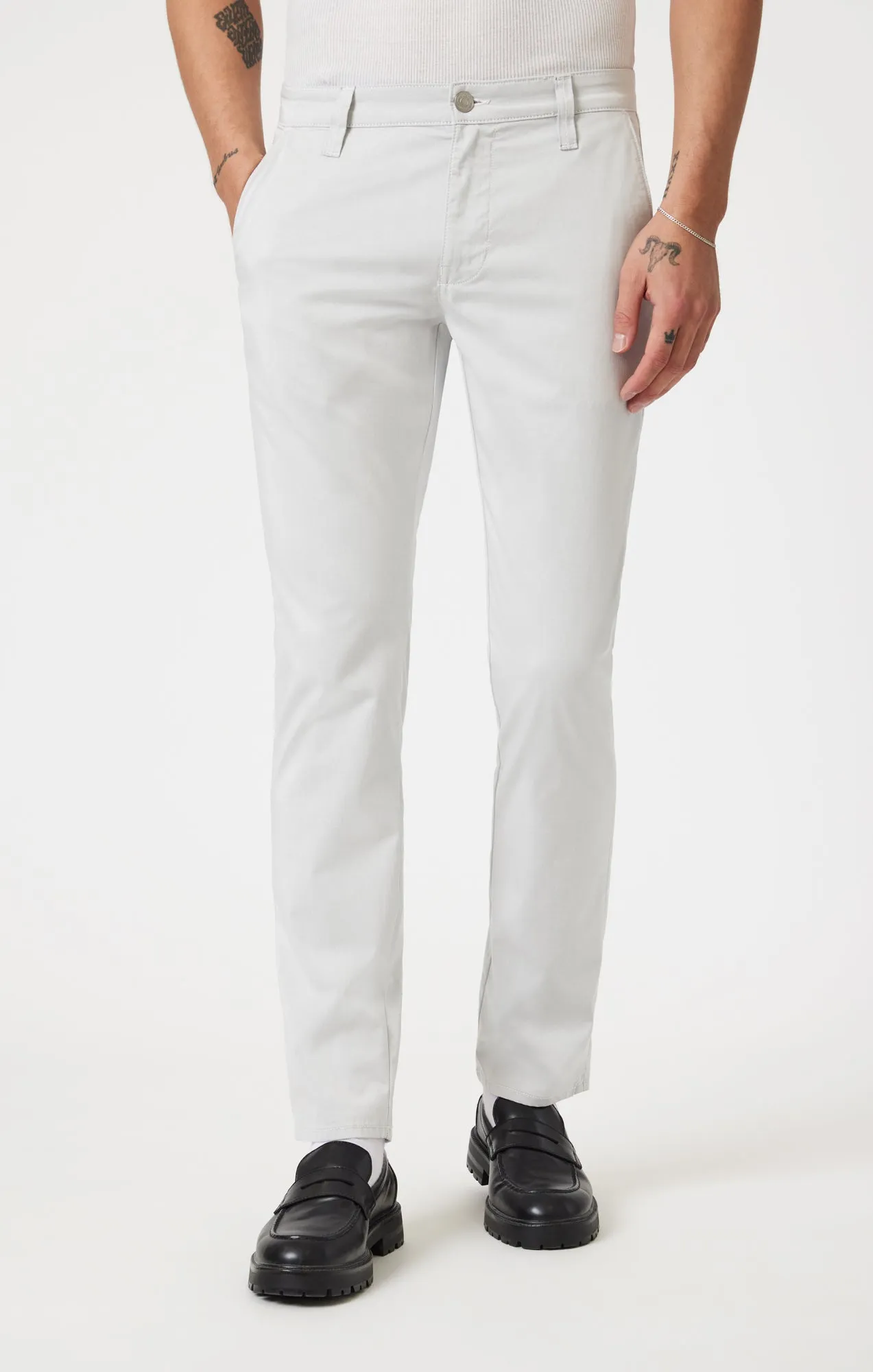 MILTON SLIM STRAIGHT CHINO PANTS IN STONE CITY SMART
