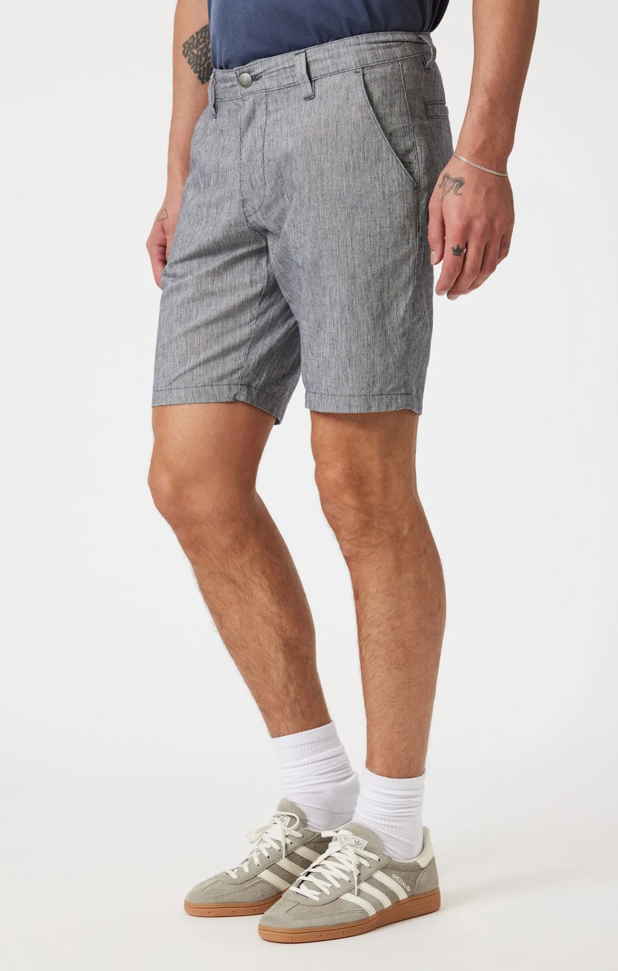 NOAH SHORTS IN NAVY LINEN STRIPE