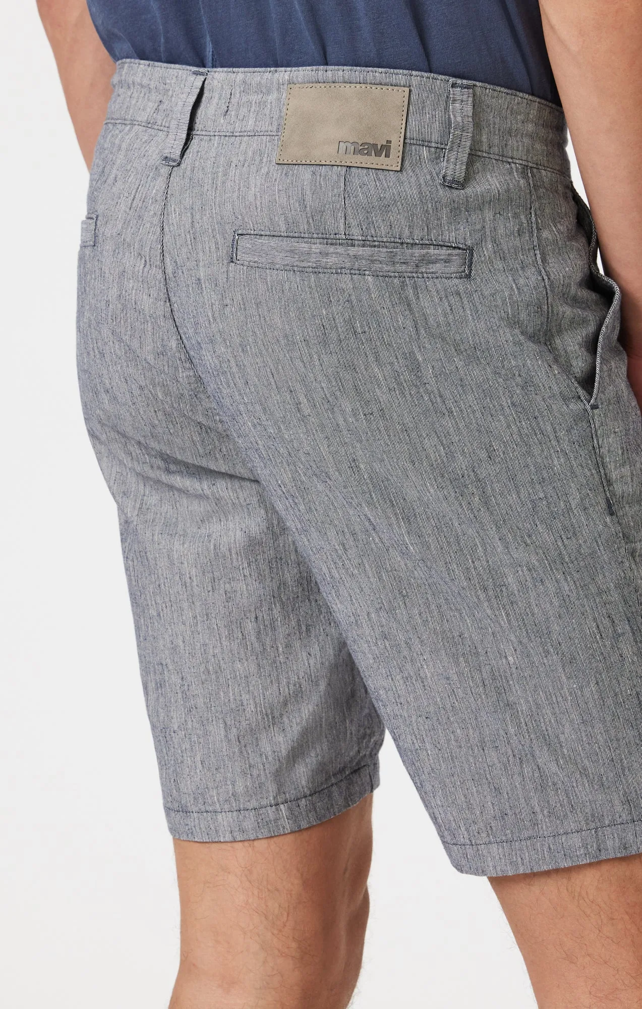 NOAH SHORTS IN NAVY LINEN STRIPE