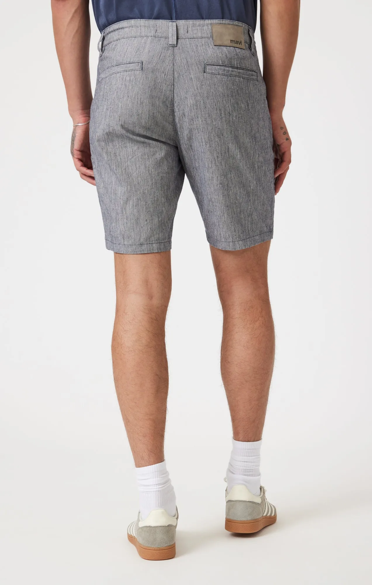 NOAH SHORTS IN NAVY LINEN STRIPE