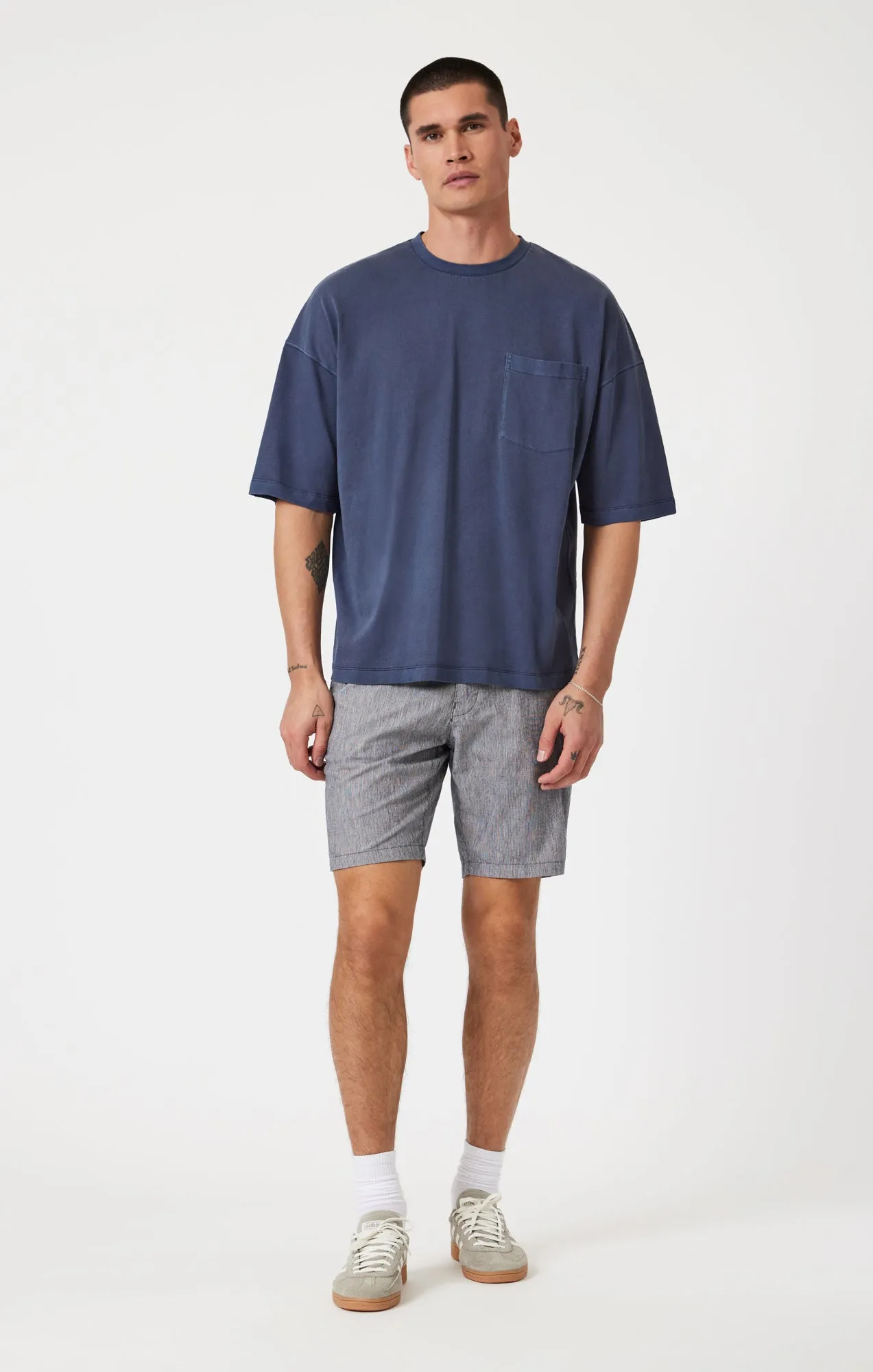NOAH SHORTS IN NAVY LINEN STRIPE