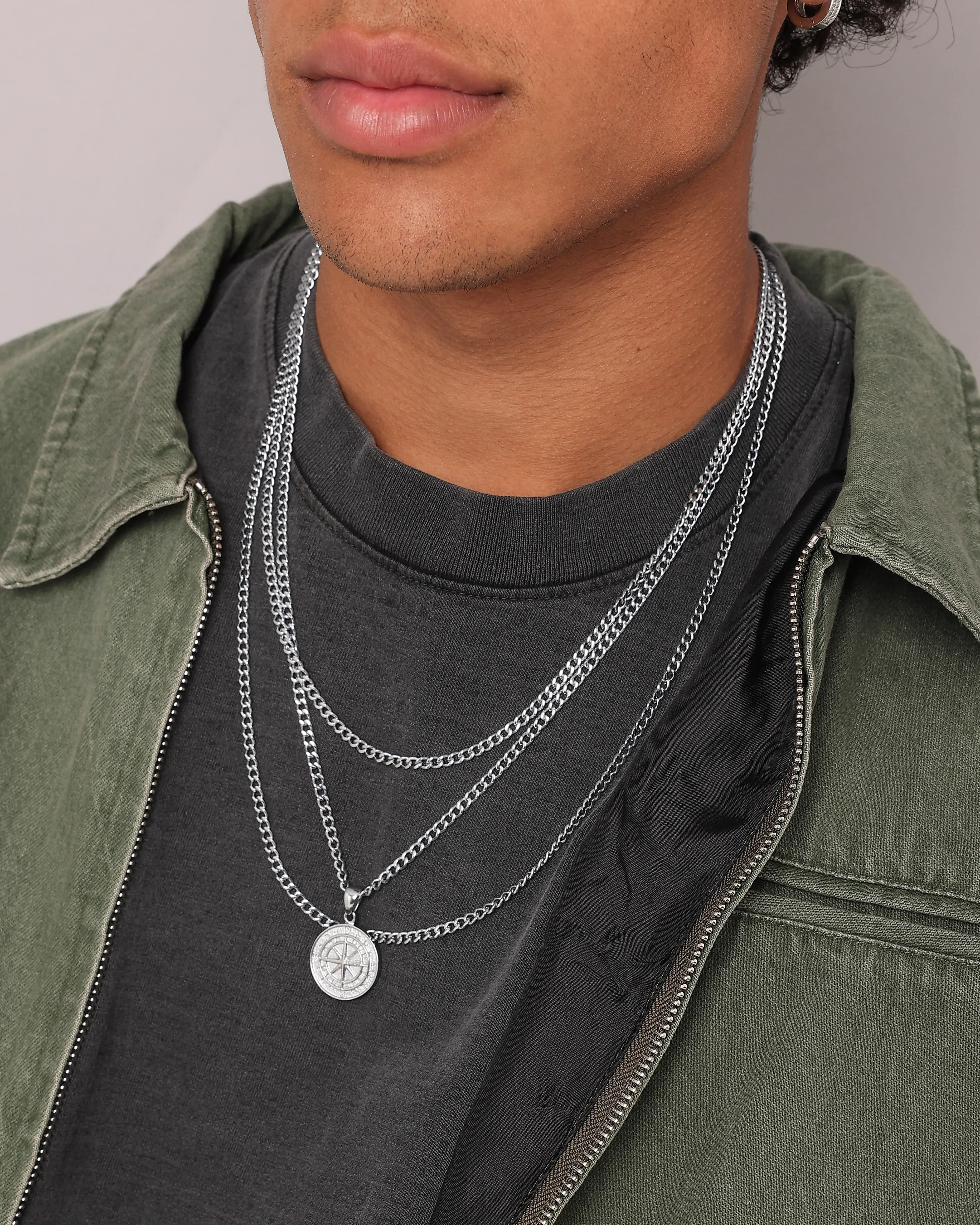 NXS Compass Necklace Set White Gold