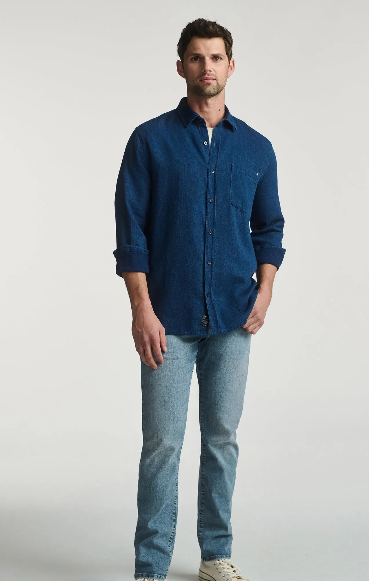 ONE POCKET LONG SLEEVE BUTTON-UP SHIRT IN INDIGO