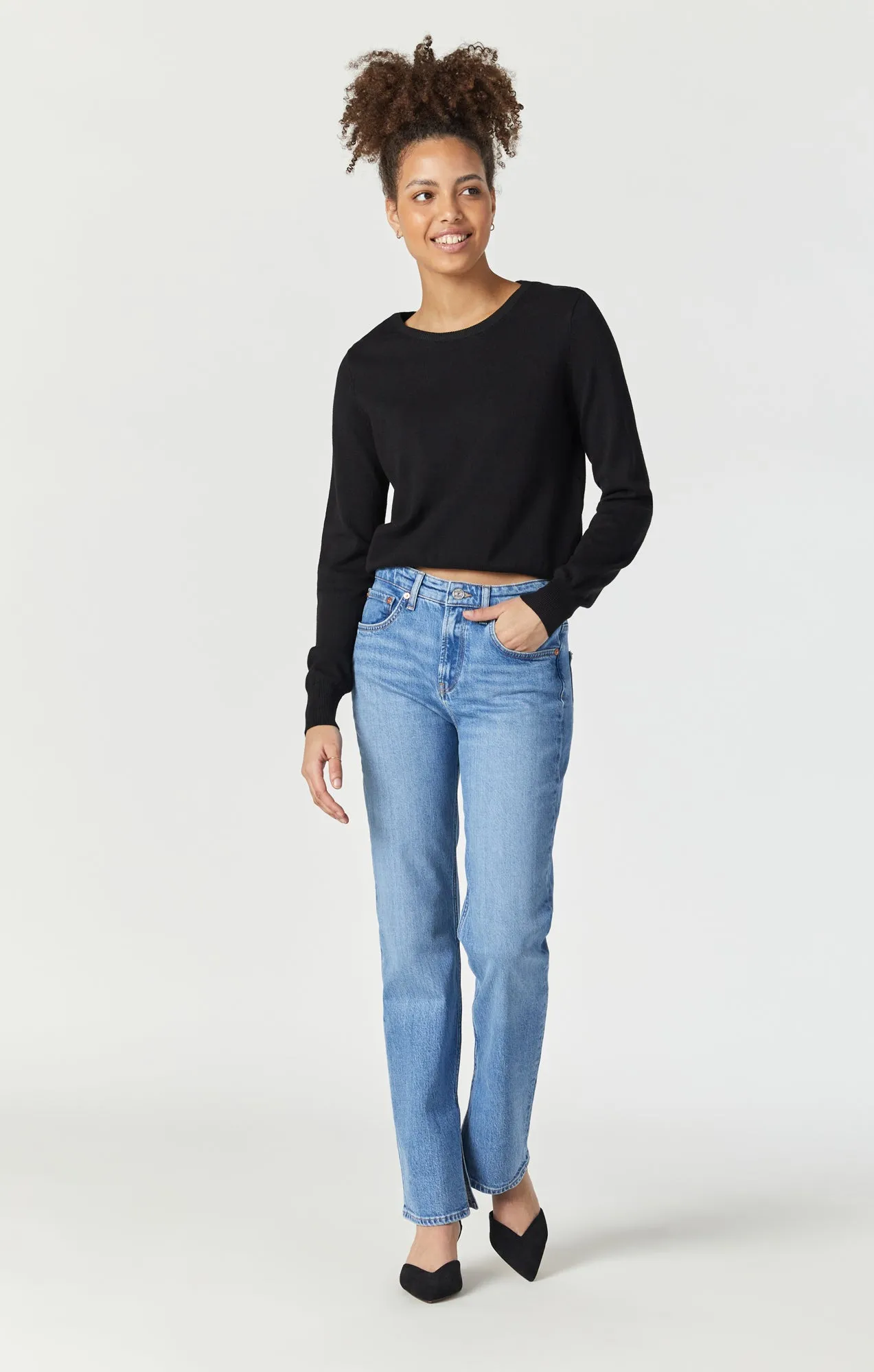 PARIS SLIT SLIM STRAIGHT LEG IN MID RECYCLED BLUE