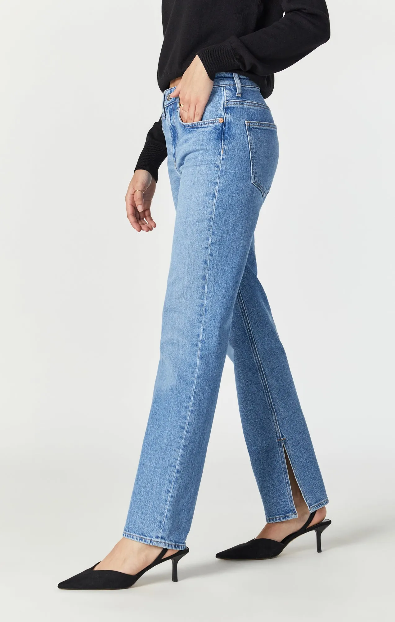 PARIS SLIT SLIM STRAIGHT LEG IN MID RECYCLED BLUE