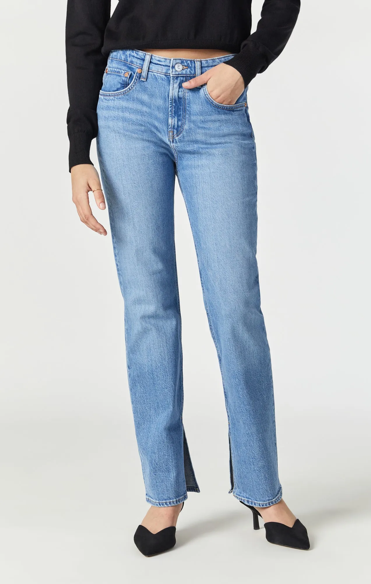 PARIS SLIT SLIM STRAIGHT LEG IN MID RECYCLED BLUE