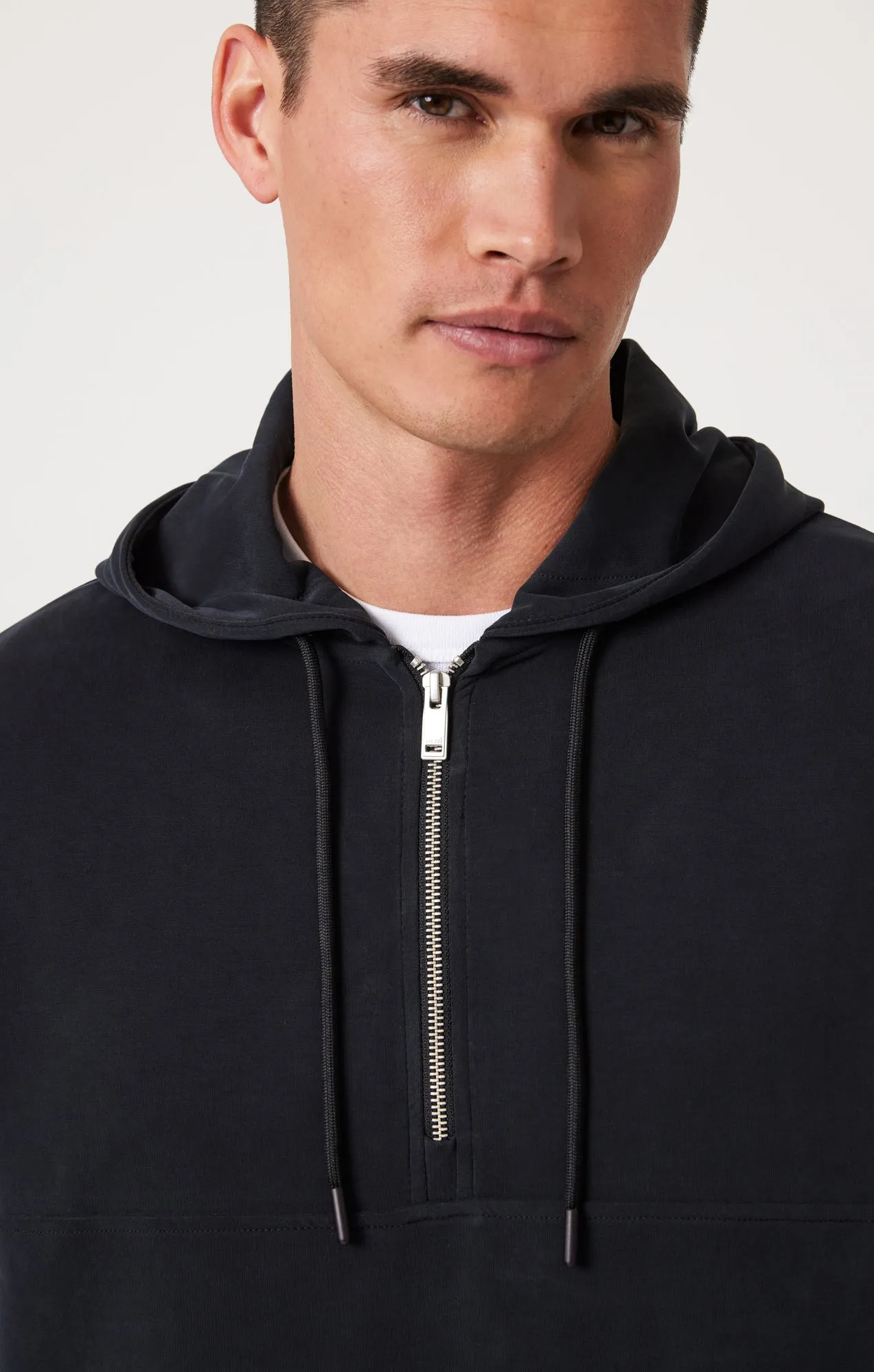 QUARTER ZIP HOODIE IN JET BLACK